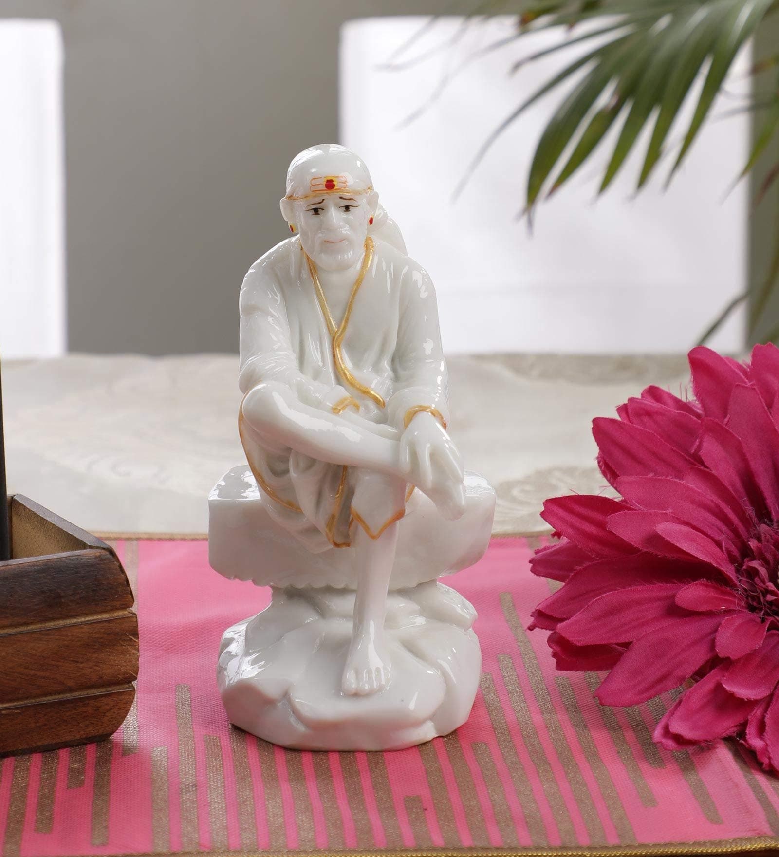 SN Handicrafts Sai Baba Murti poliragin Marble dust Idol Statue for Pooja, 6 inch (White)