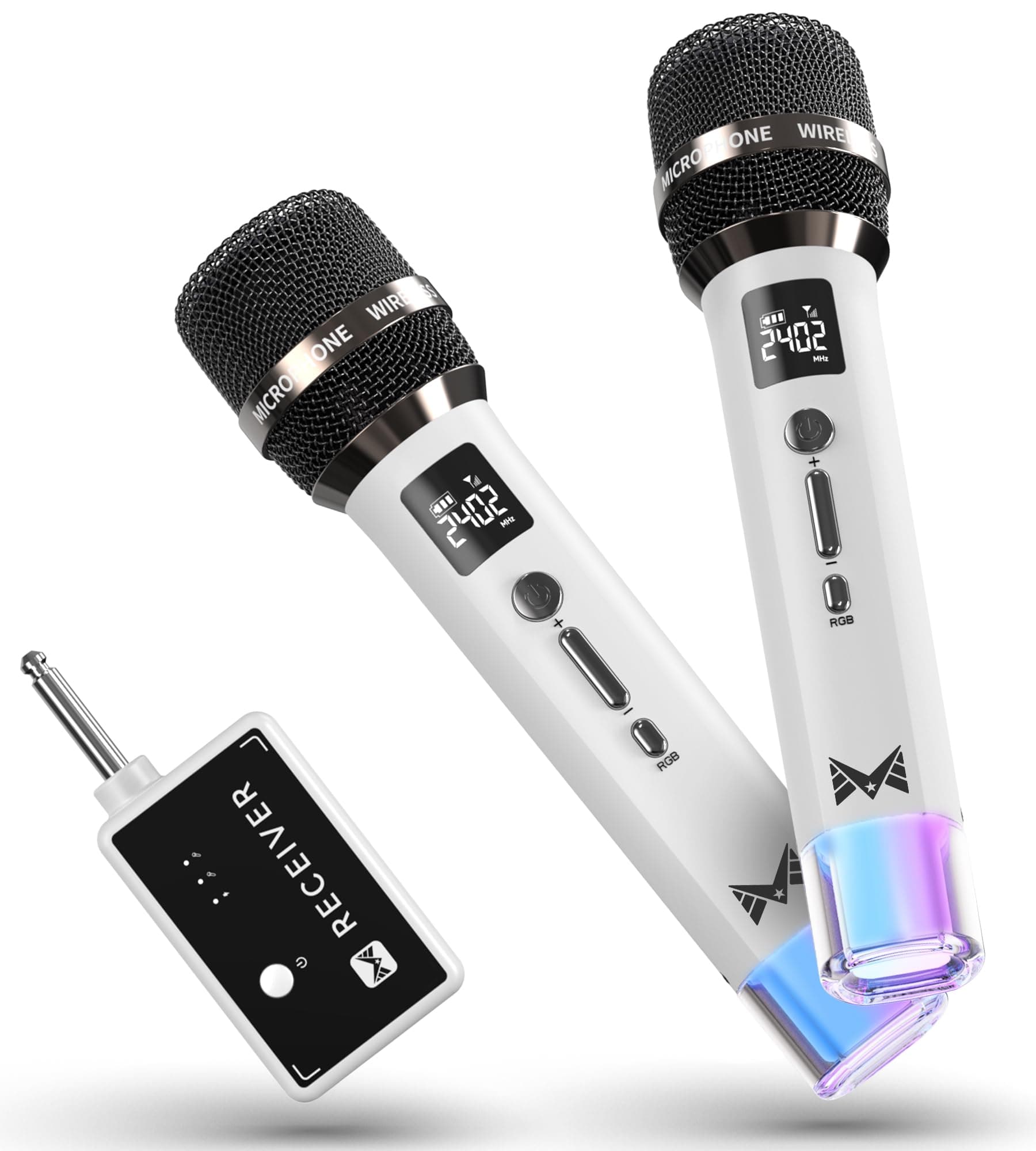 Wireless Microphones, Microphone with One-to-One Chip Connection and LED Lights, 40H Duration, 200FT Range Receiving, Volume Control Karaoke Microphone for Singing, Speech, Home Party, YouTube/TikTok