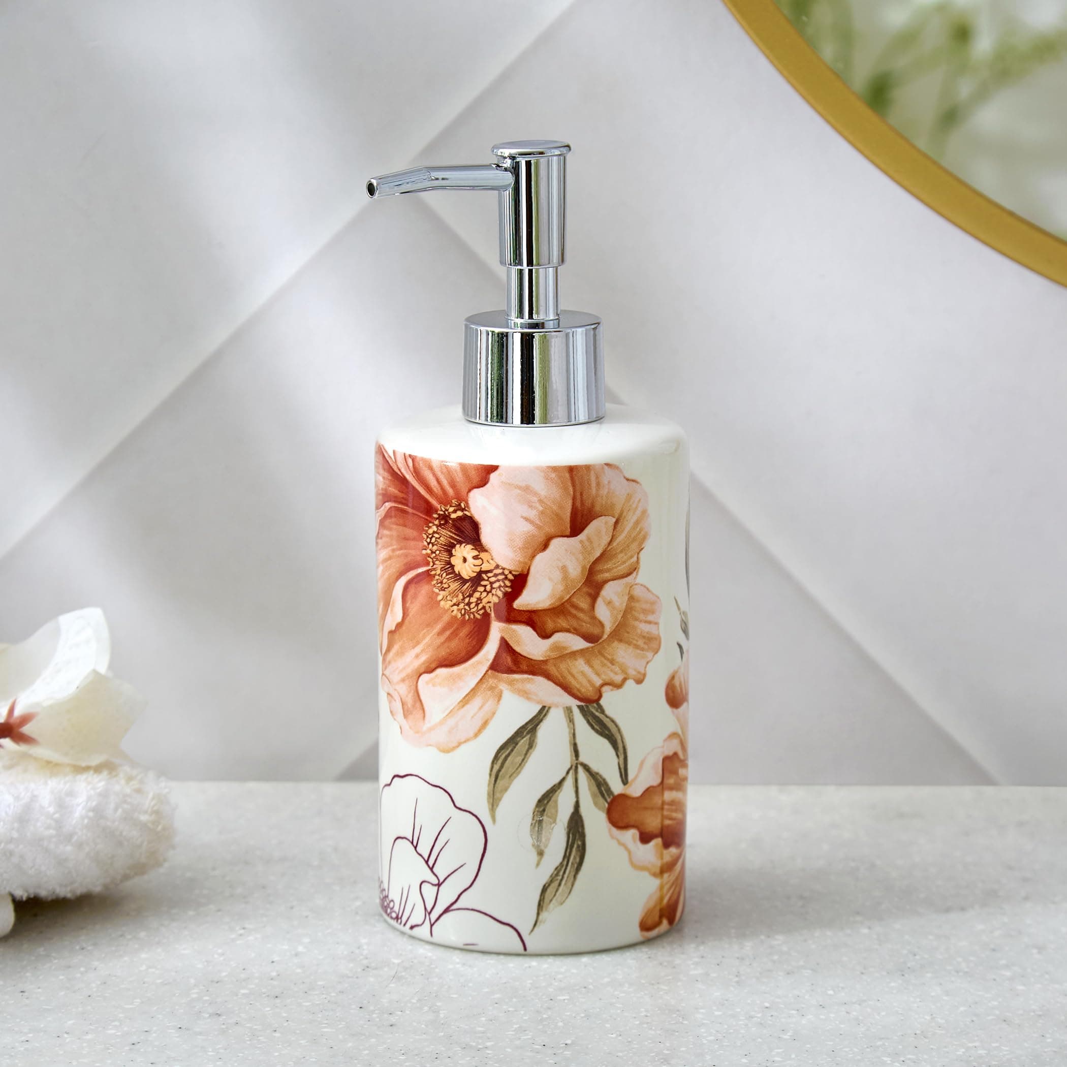 Home Centre Mekong Janett Ceramic Floral Print Soap Dispenser - 330ml