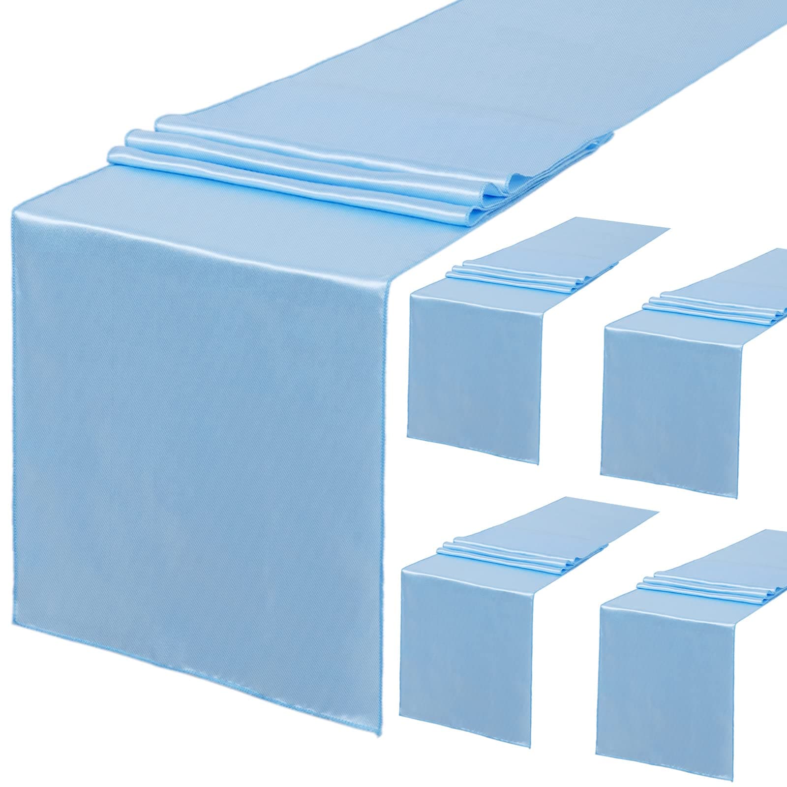 LuoluoHouse Wedding Table Runners Baby Blue Satin Table Runner 5 Pack 12 x 108 inch Bright Smooth Fabric for Wedding Banquet Birthday Party Decorations