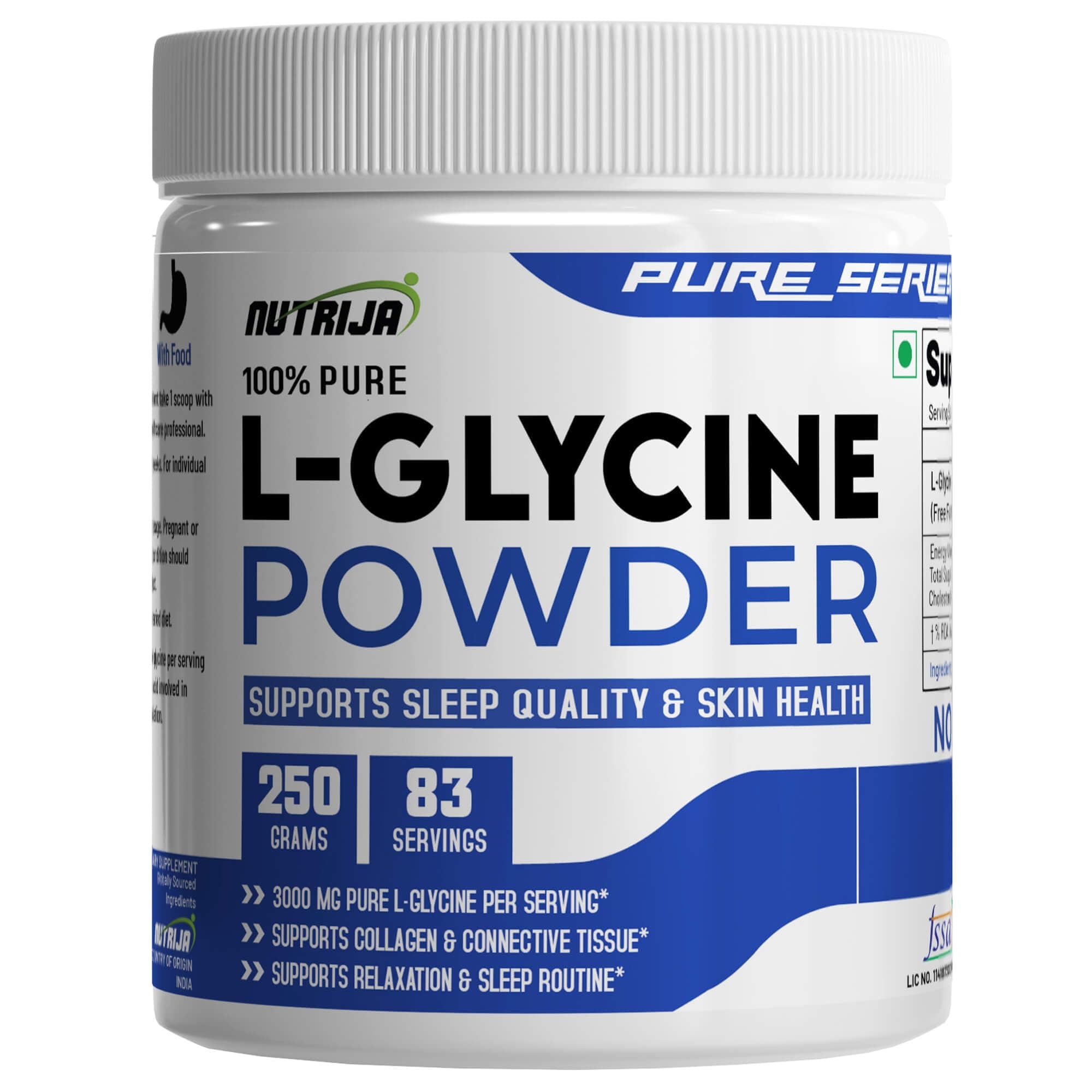 NutriJa L-Glycine Powder 250g | 3000mg Per Serving | 100% Pure Free Form Amino Acid | Supports Sleep Quality & Skin Health | 83 Servings