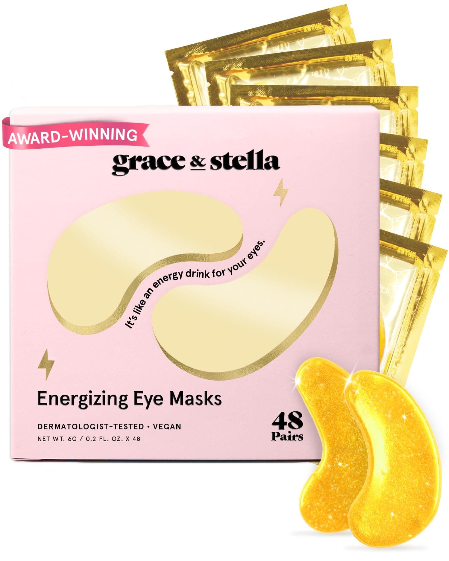 Under Eye Patches For Puffy Eyes (30 Pairs) - Vegan Energizing Under Eye Gel Pads for Dark Circles, Eye Bags, and Puffiness - by grace and stella