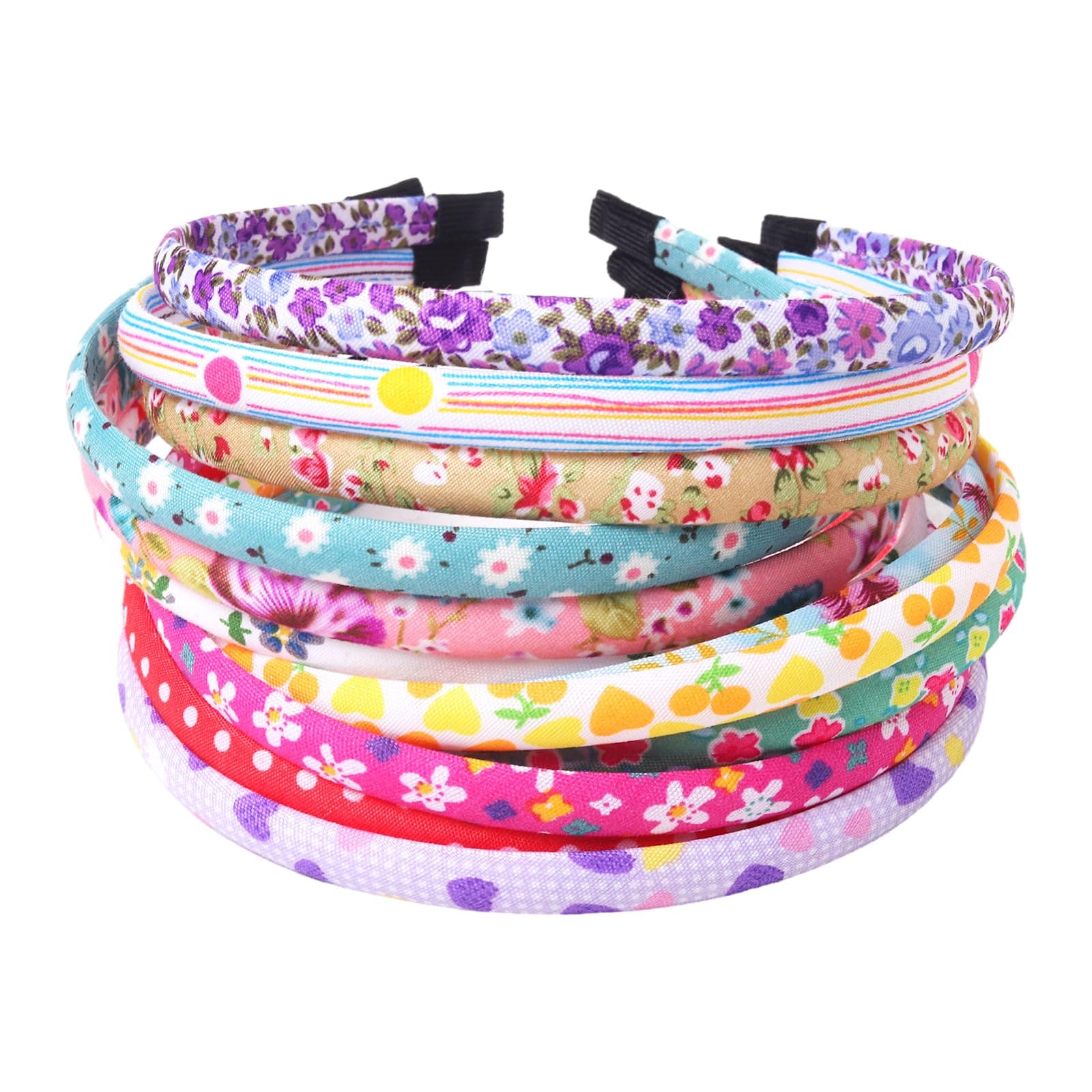 Fishdown Headbands for Girls Thin Headbands For Kids Children Headbands For Girls Floral Cloth Fabric Coverd Headband Birthday Party Favors(12 Pieces)