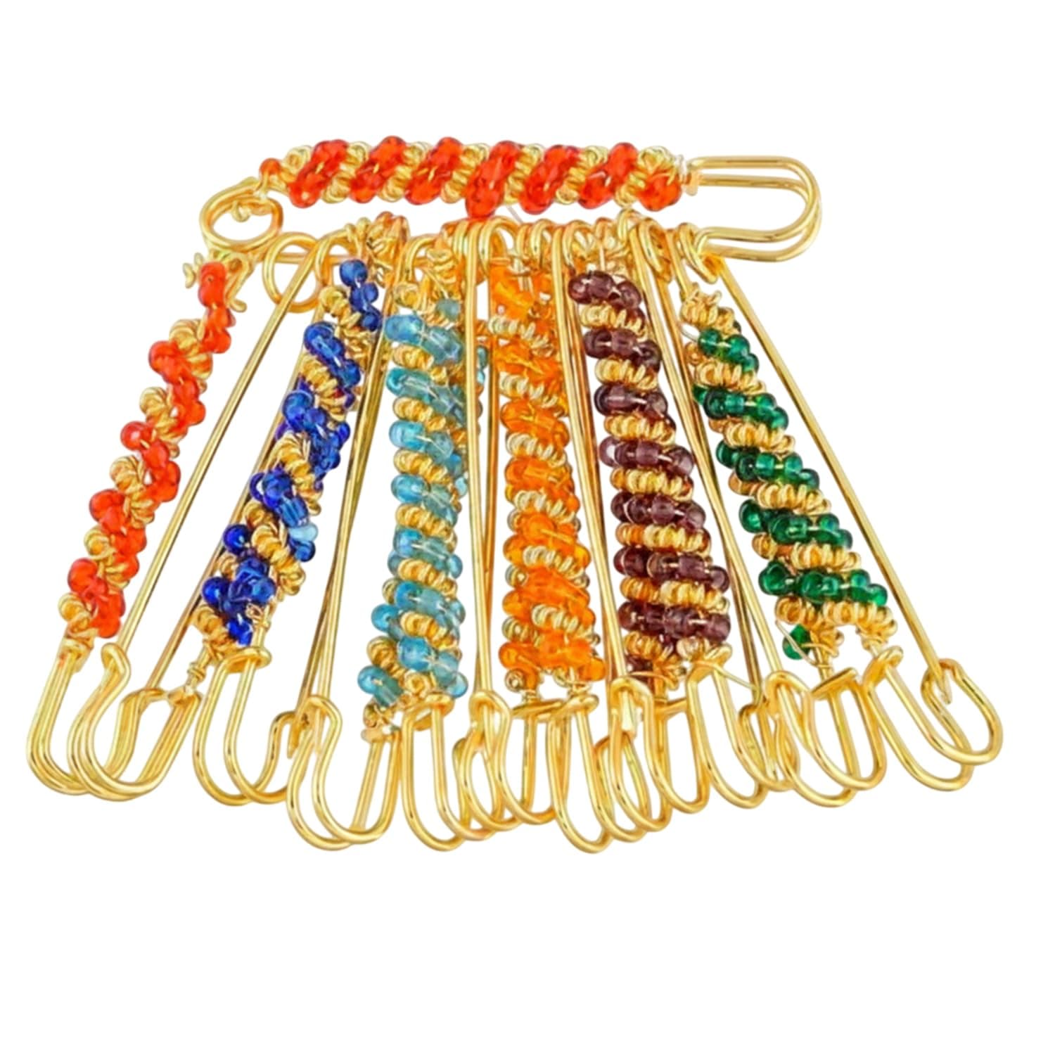 VAMA FASHIONS Glod Plated Stainless Steel Multicolour Beads Sadi fancy Brooch Pins Duppata Saree Sari Safety Pin Set for women & Girls