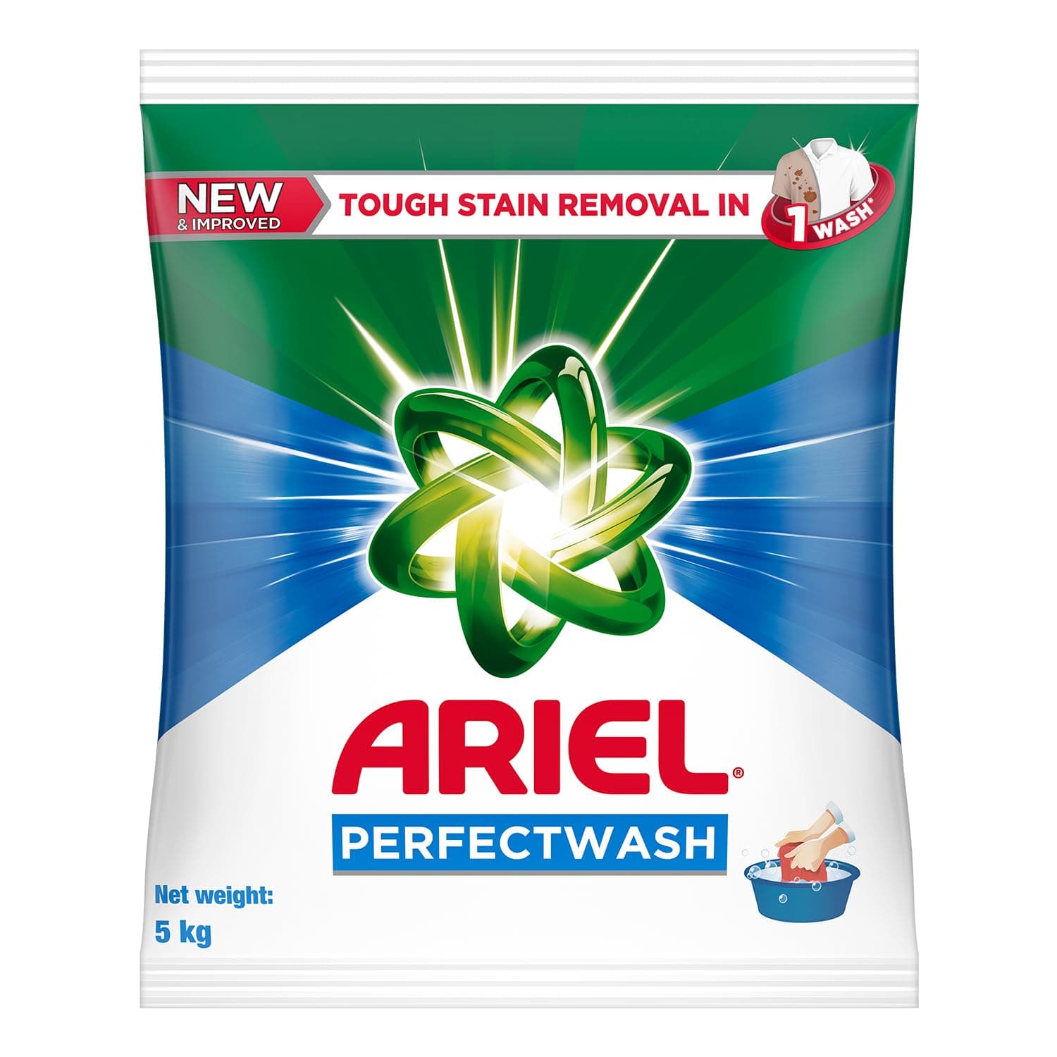 Ariel Perfect Wash Detergent Powder - 5kg, Removes tough stains like Haldi in 1 wash