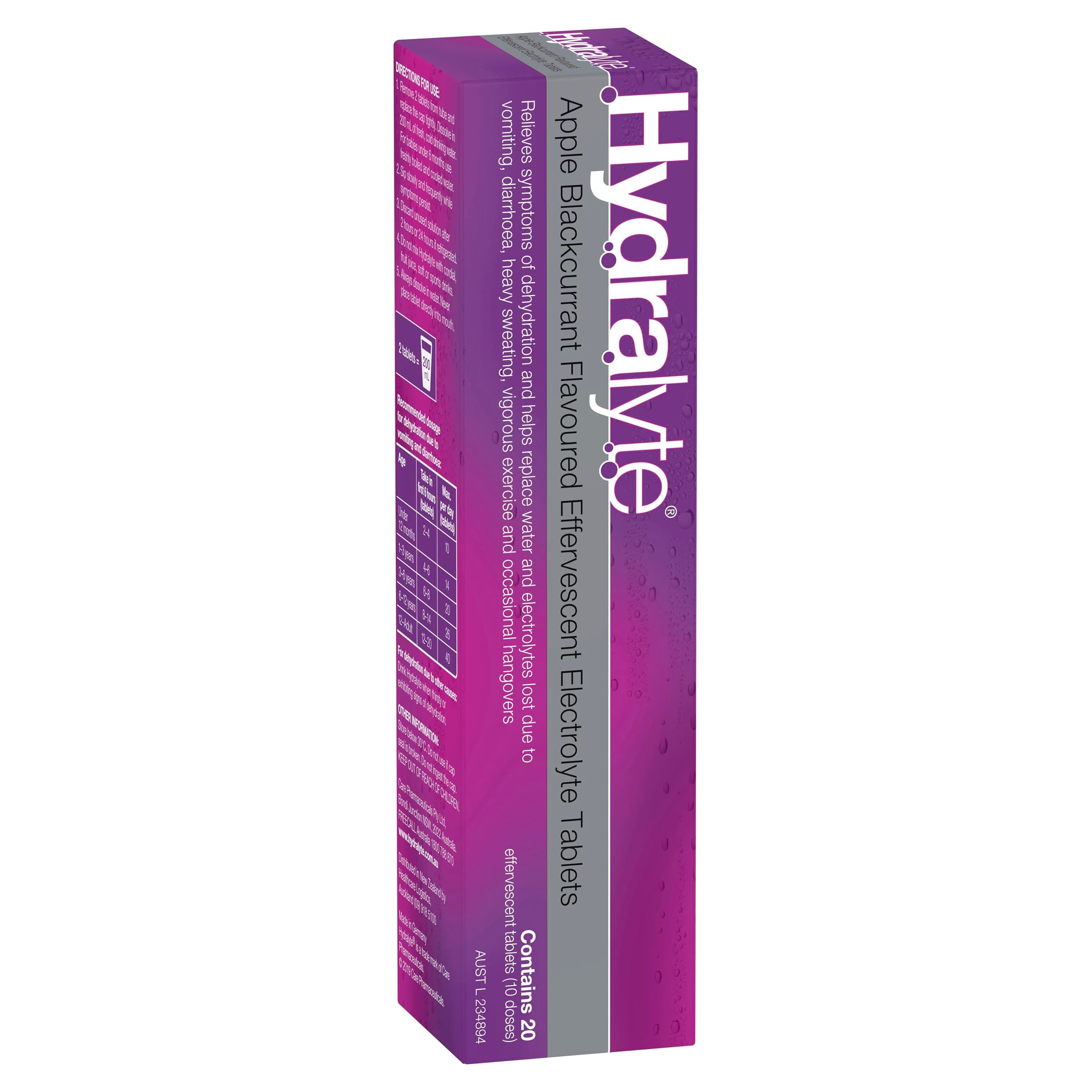 Hydralyte Apple Blackcurrant Flavoured Effervescent Electrolyte Tablets, 20 Tablets