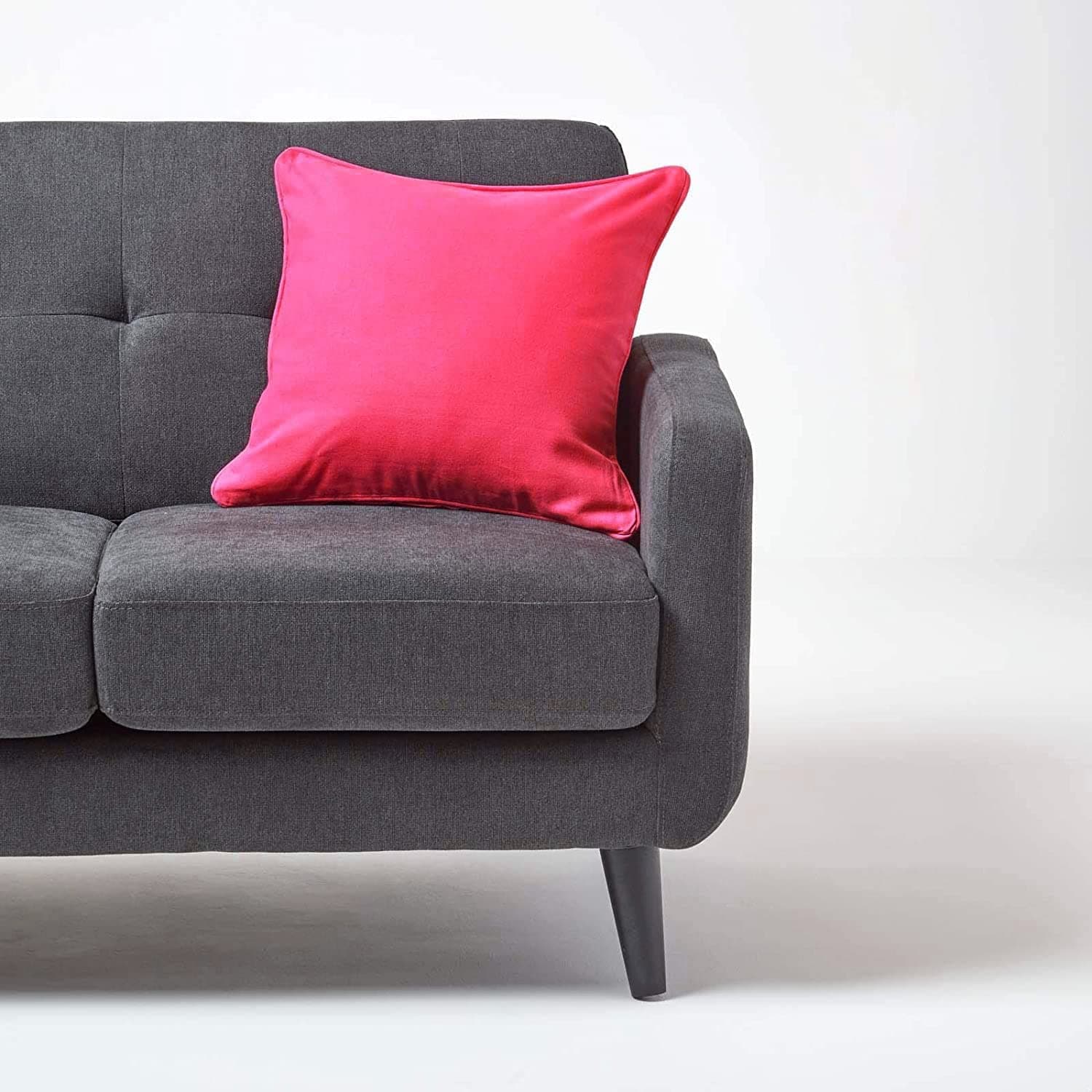 AURAVE Cotton 210 TC Cushion Cover with Concealed Zipper Multi-Usage Sponge Lining, Piped Edges for Soft Living Room Solid Cushion Cases Cover Pack of 1 (24"x24"_Pink)