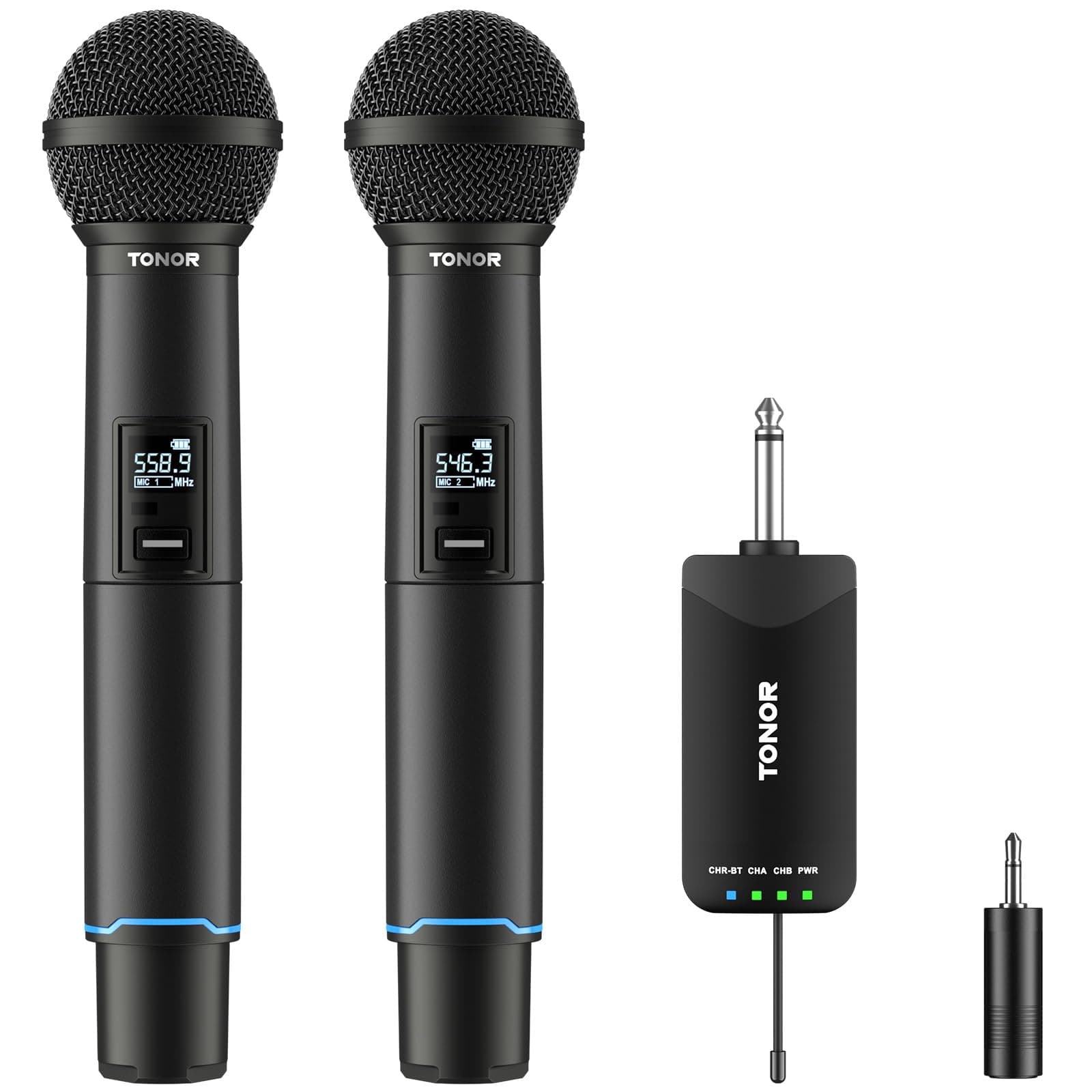 TONOR Rechargeable Wireless Microphones, Metal Bluetooth Handheld Cordless Mic System with Receiver, 2x25 UHF Professional Dynamic Mic for Karaoke, Church, Singing, Wedding, Meeting, DJ, 328ft TW720