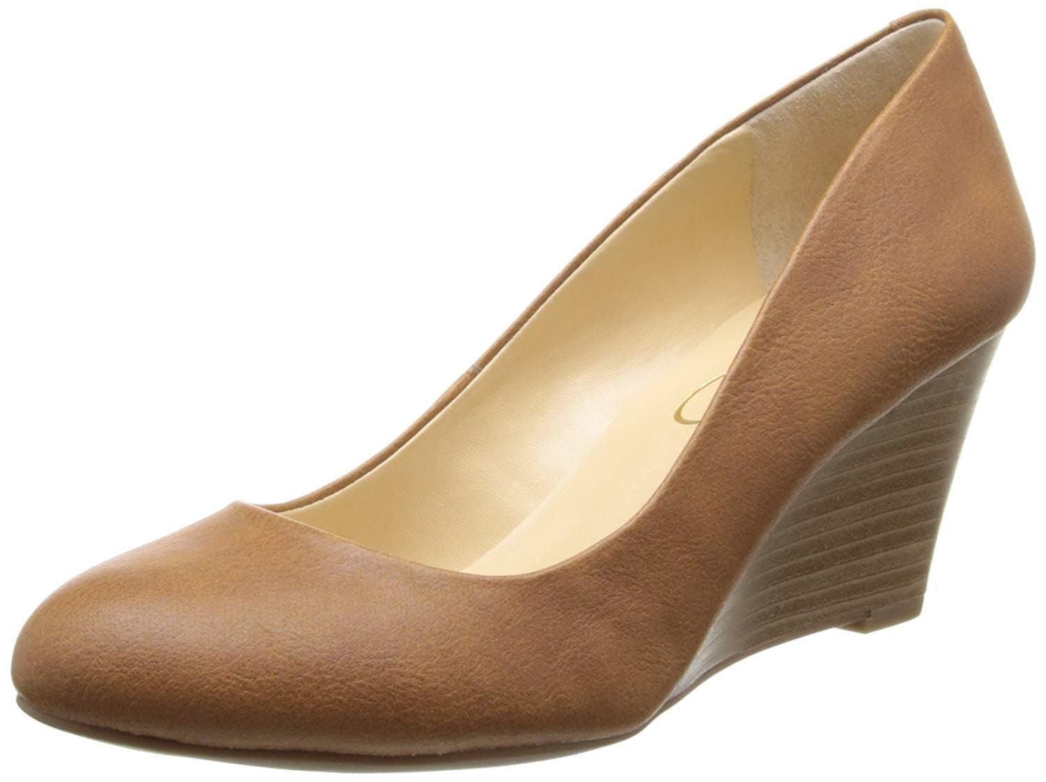 Jessica Simpson Women's Sampson Round Toe Wedge Heels Pumps, Almond, 9.5
