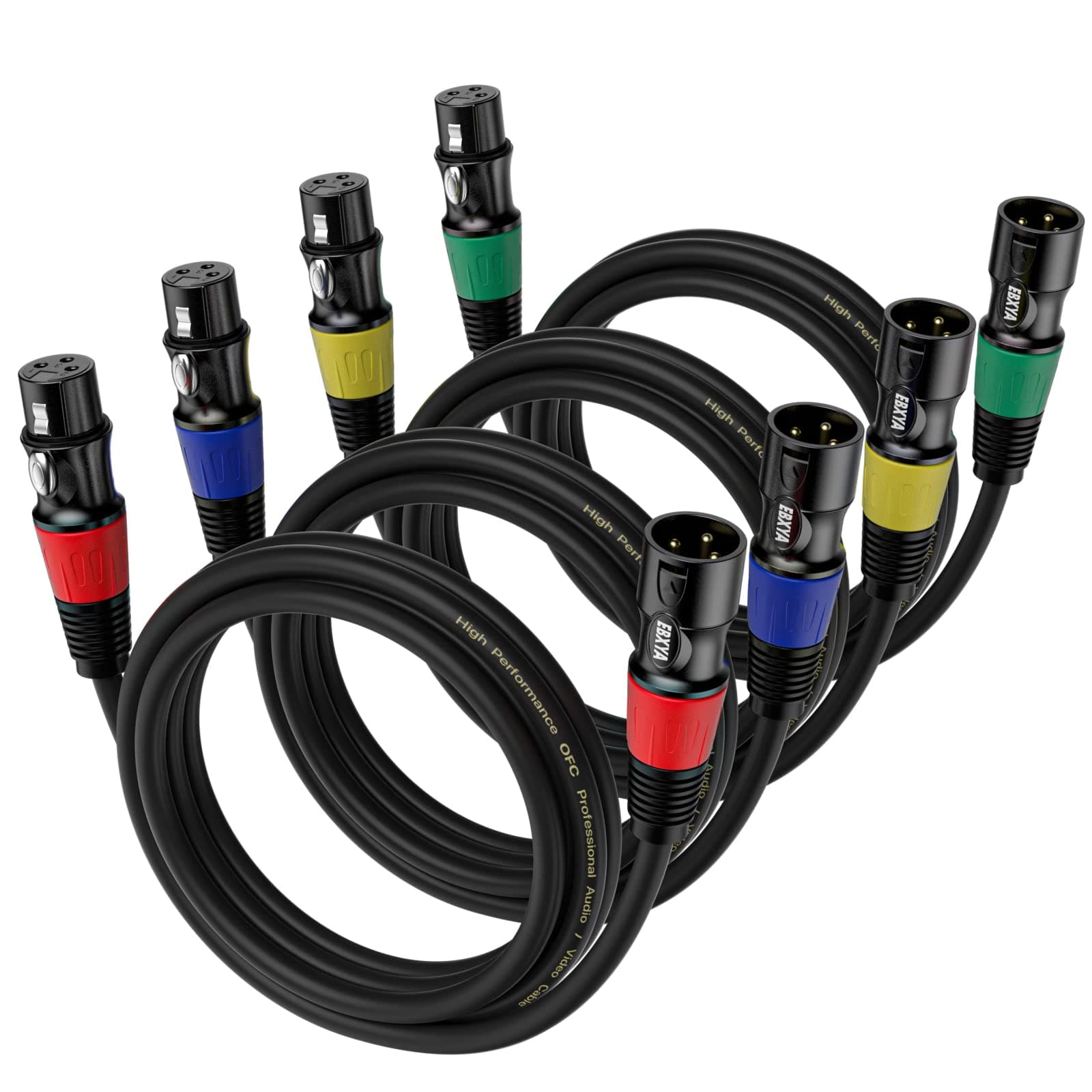 EBXYA XLR Cables 3ft 4-Packs - Standard XLR Male to Female Microphone Cable with 3-Pin Balanced Shielded XLR Speaker Cable