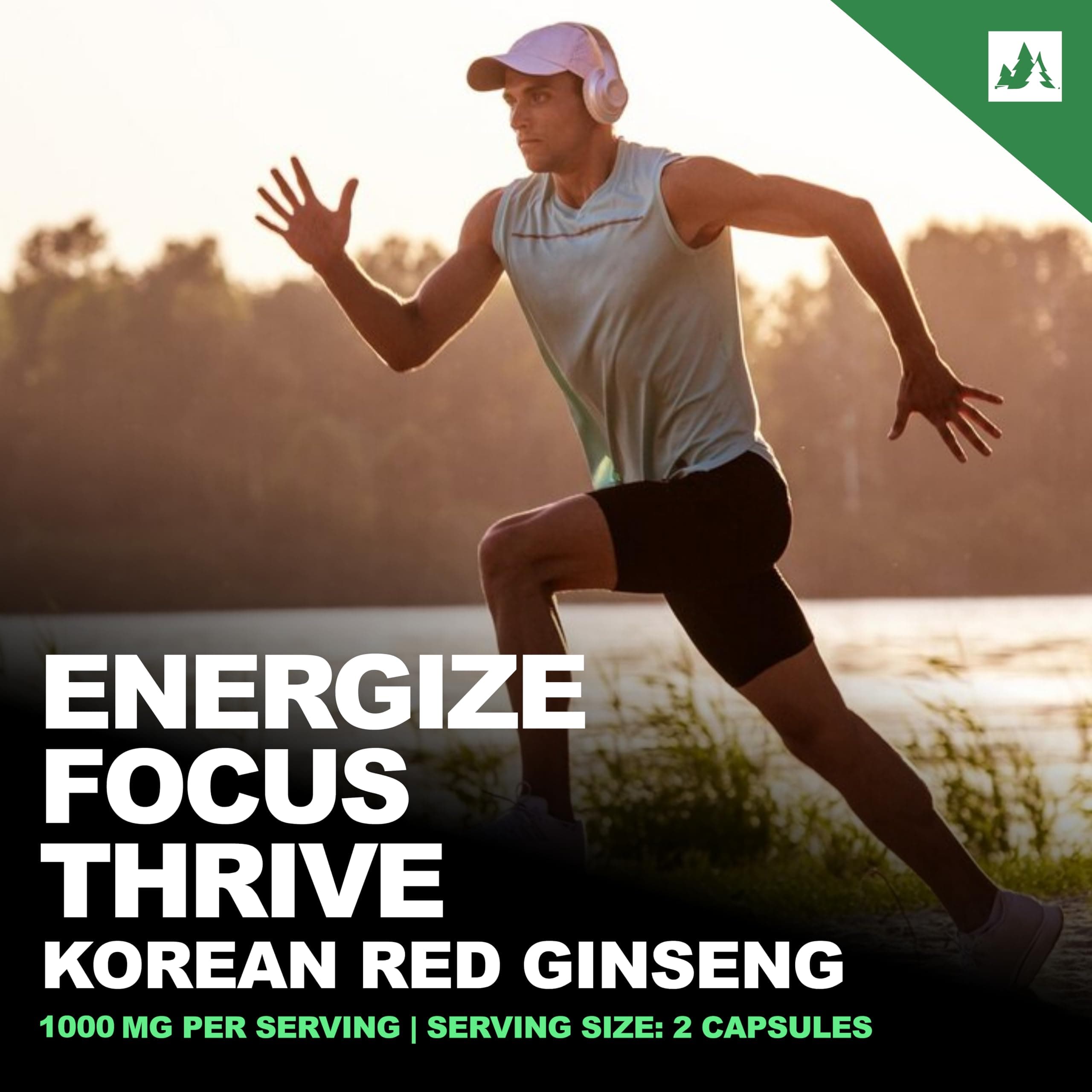 Forest Harvest Korean Red Panax Ginseng Capsules | 1000 mg Per Serving | 100 Capsules | Energy, Stamina & Cognitive Support