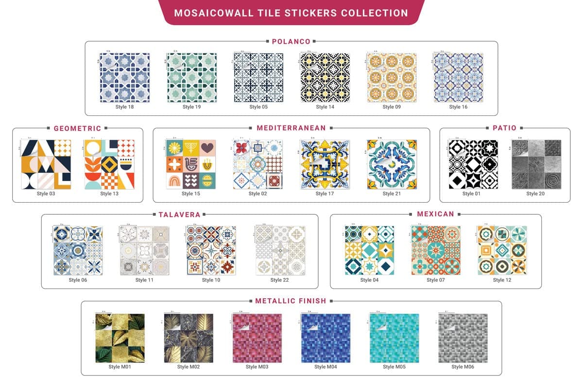 MOSAICOWALL DIY Decorative Wall Tile Stickers 6" x 6" Inch