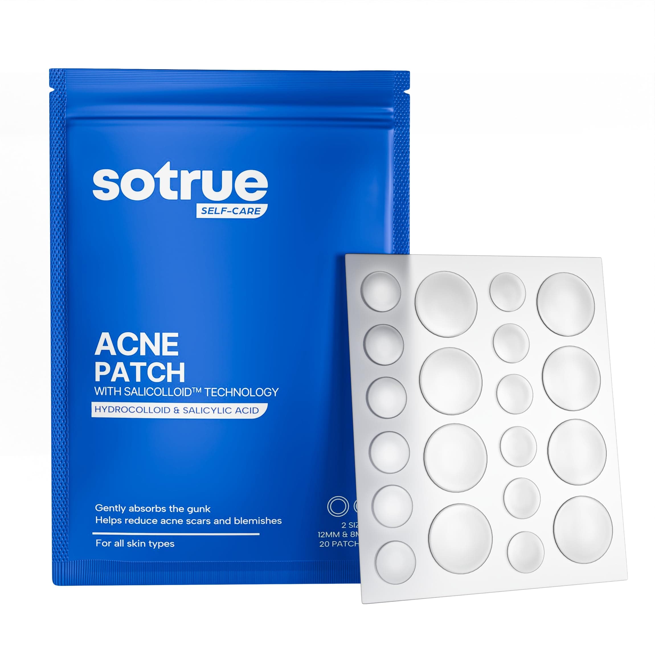 Sotrue Acne Pimple Patch for Face (20 dots) | Waterproof Patches for Active Acne | Absorbs Pimple Overnight and Reduces Excess Oil | Facial Patches with Hydrocolloid