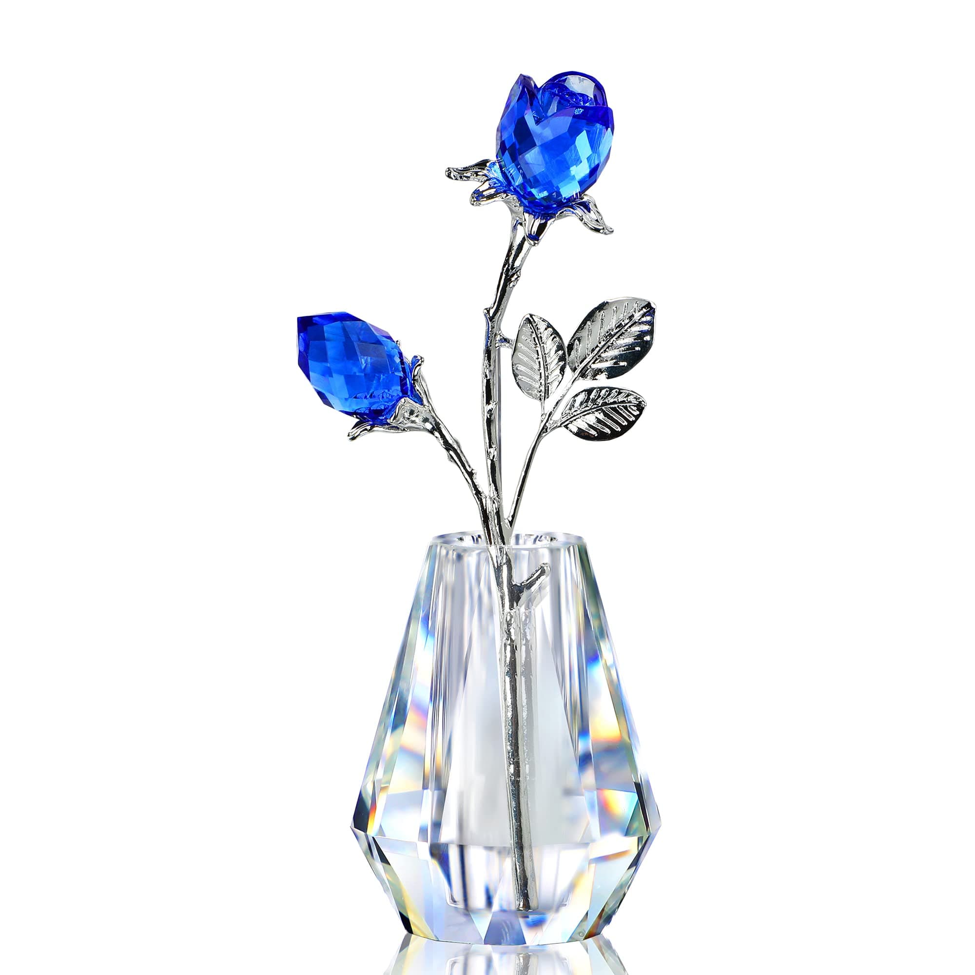 Blue Crystal Rose with Silver Metal Stem Wedding Table Centerpiece Decor