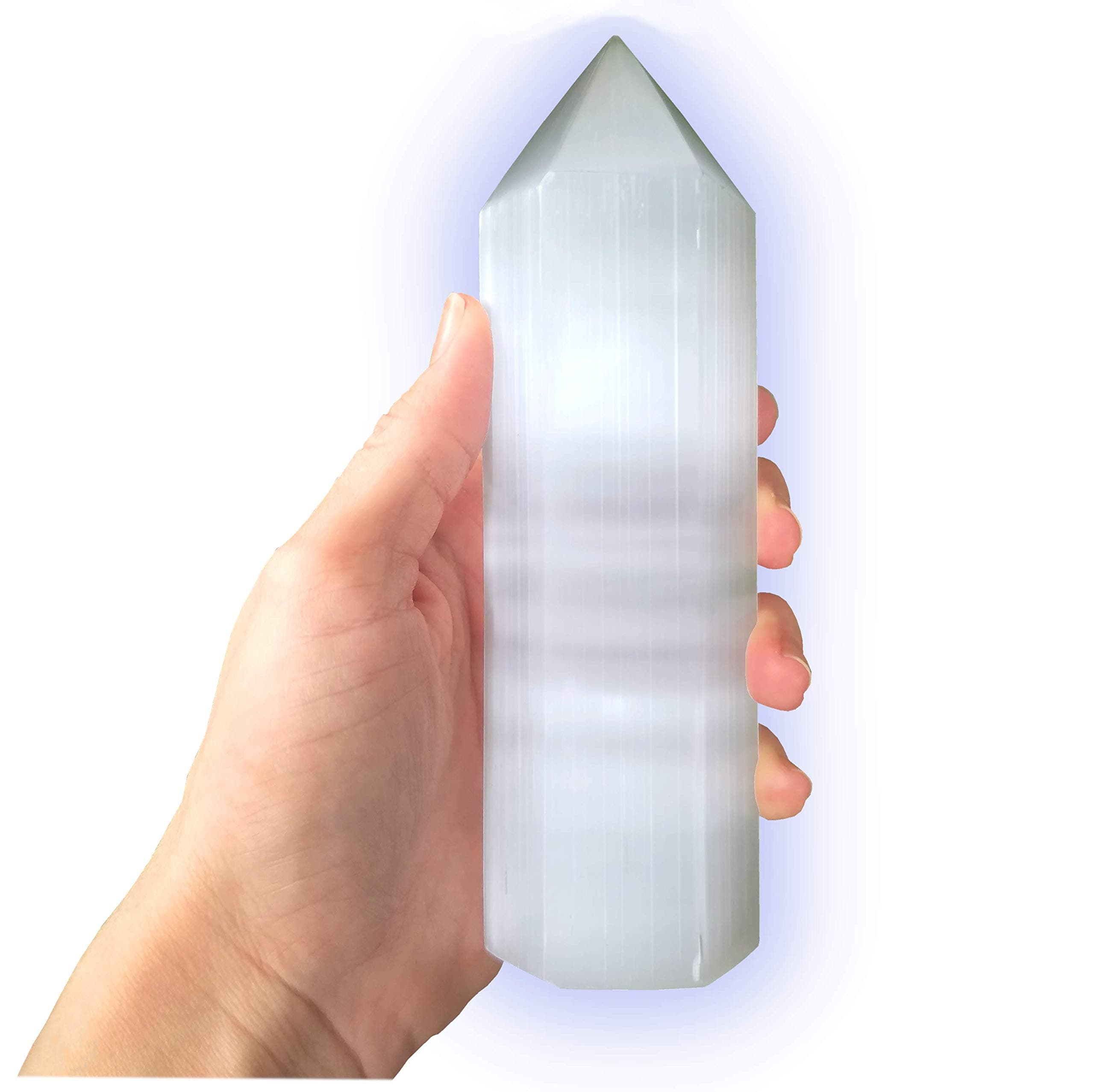 Om Zone 6-inch Moroccan Selenite Tower Large Crystal Point Wand Generator Obelisk for Energy Cleansing, Meditation, Reiki, Intuition, Spiritual Healing, Collection of Healing Crystals and Stones. (1)