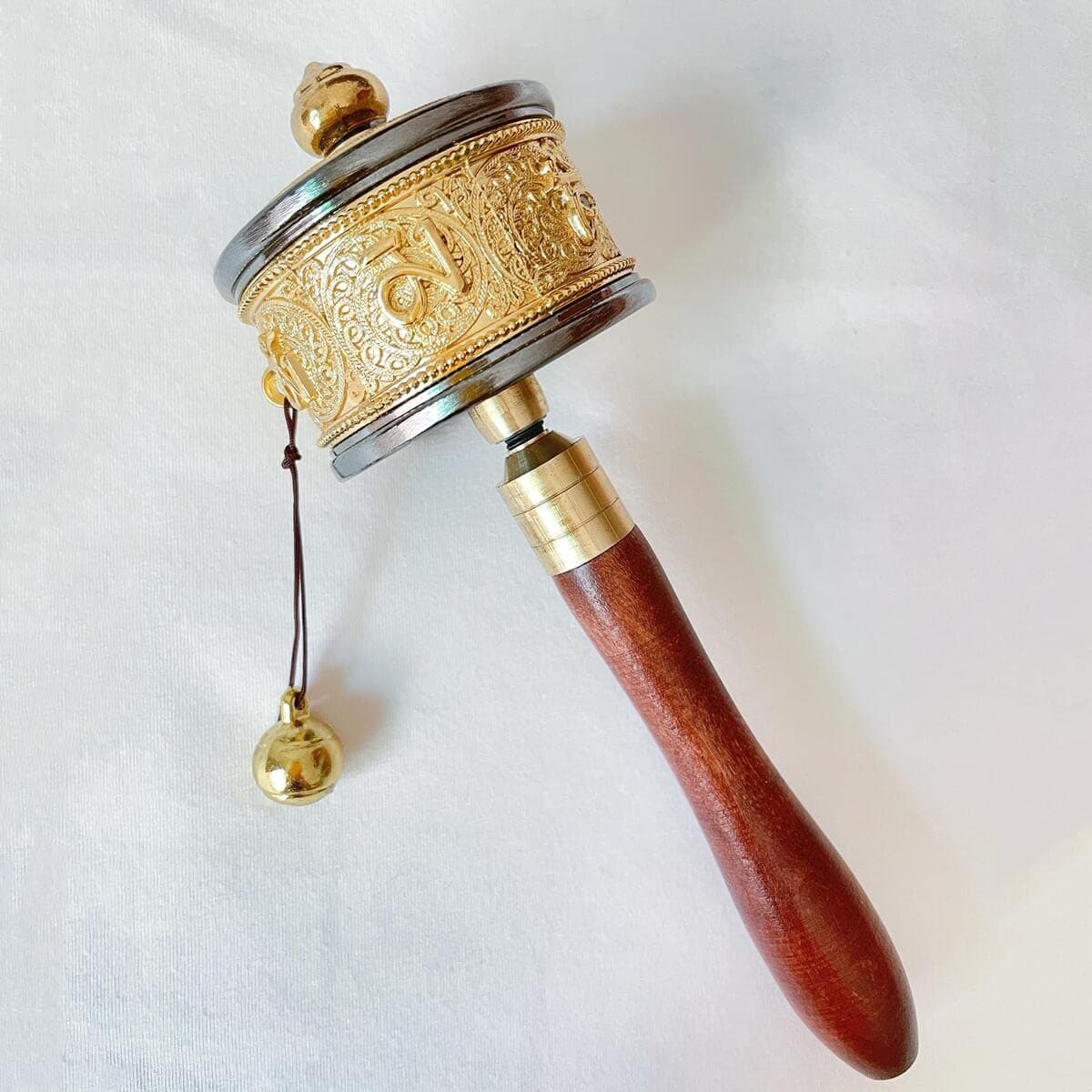 Eggone Copper Hand Held Prayer Wheel with Tibetan Buddhist Six-Character Truth Premium Buddha Scriptures, Wooden Handle Prayer Wheel for Praying, blessing, Meditation, Healing, Relaxing, Yoga(ZJL001)