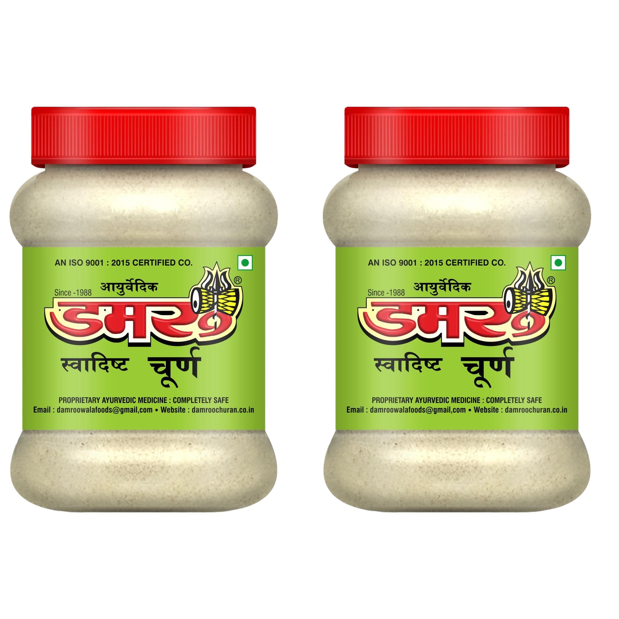 AYURVEDIC DAMROO PHARMACY Damroo Khatta-Meetha Testy Chooran, Tasty Pachak Appetizing Digestive Chooran, Yummy Digestive Khatta-Meetha Chooran, Mouth Watering Chooran | pack of 2 |(200g+200g)