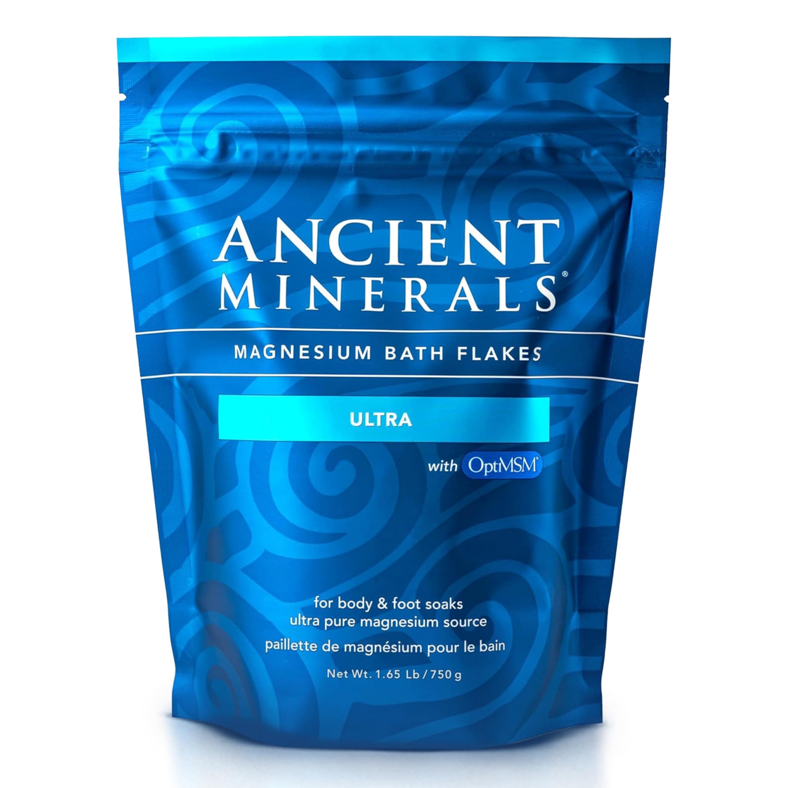 Ancient Minerals Magnesium Bath Flakes Ultra with OptiMSM - Single Use - 1.65 lbs
