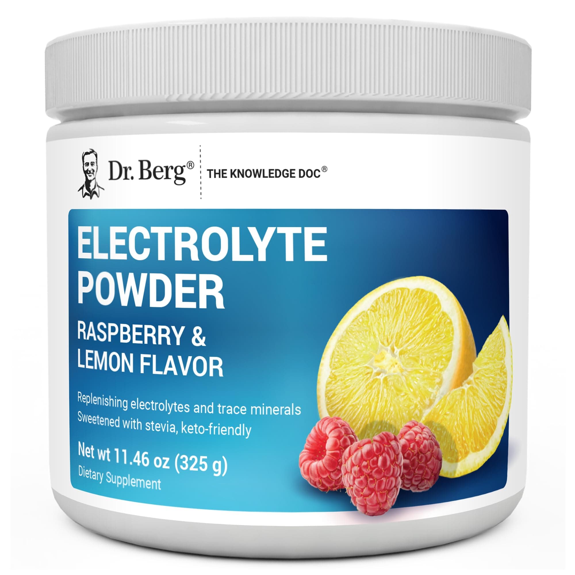 Dr. Berg Electrolyte Powder – Raspberry Lemon Flavor | 1000 mg Potassium per Serving | Zero Sugar Hydration Drink Mix | Keto-Friendly Electrolyte Supplement | 50 Servings