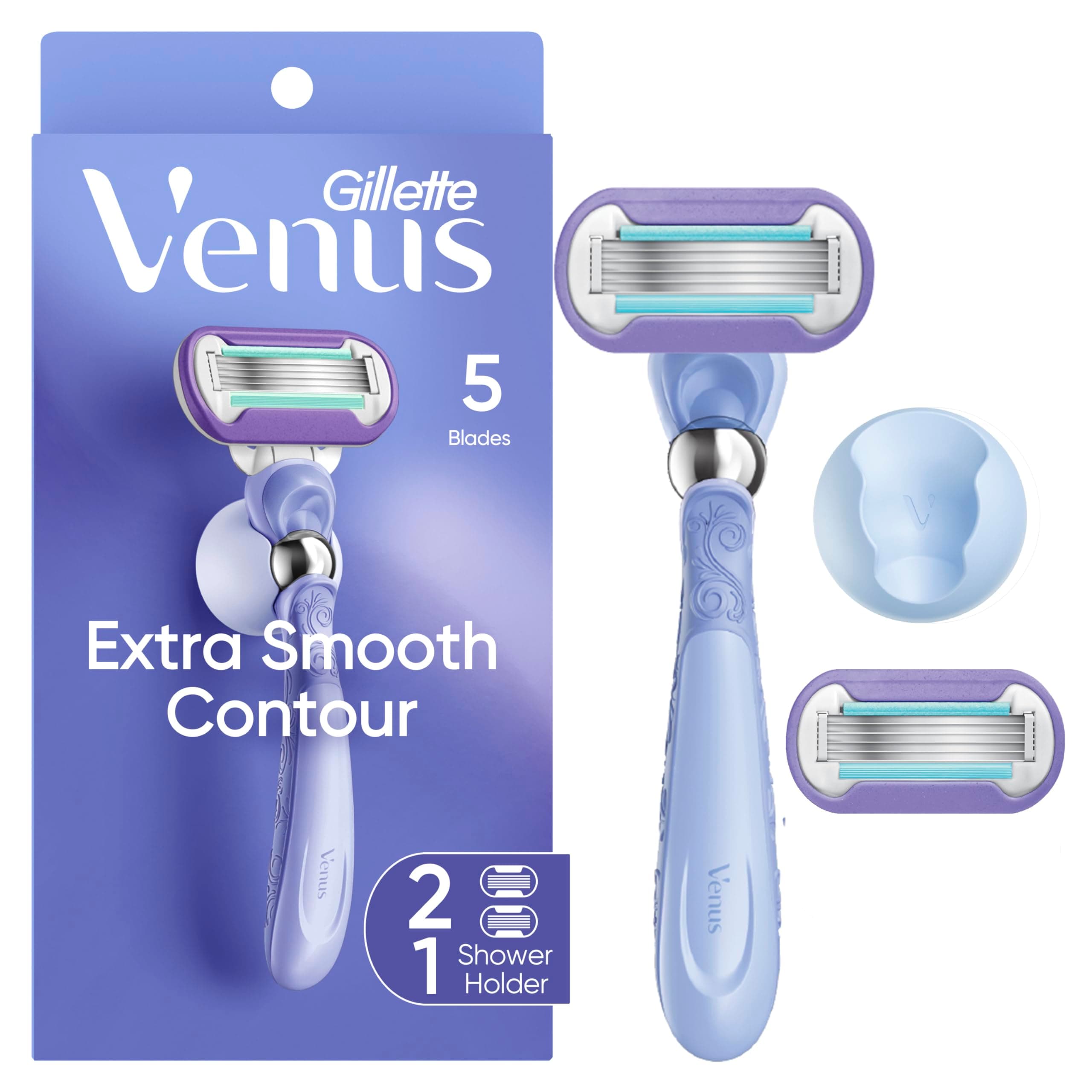 Gillette Venus Swirl Women's Razor Handle with 1 Razor, 2 Cartridge, Purple, Womens Razors / Blades