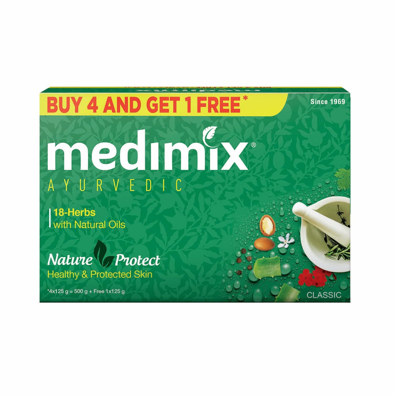Medimix Ayurvedic Classic 18 Herbs Bathing Soap 125g (Buy 4 Get 1 EXTRA Combo Pack) | Natural Oils For Healthy & Protected Skin | Shop Herbal | Natural | Paraben-free & Sulphate-free | 100% Vegan