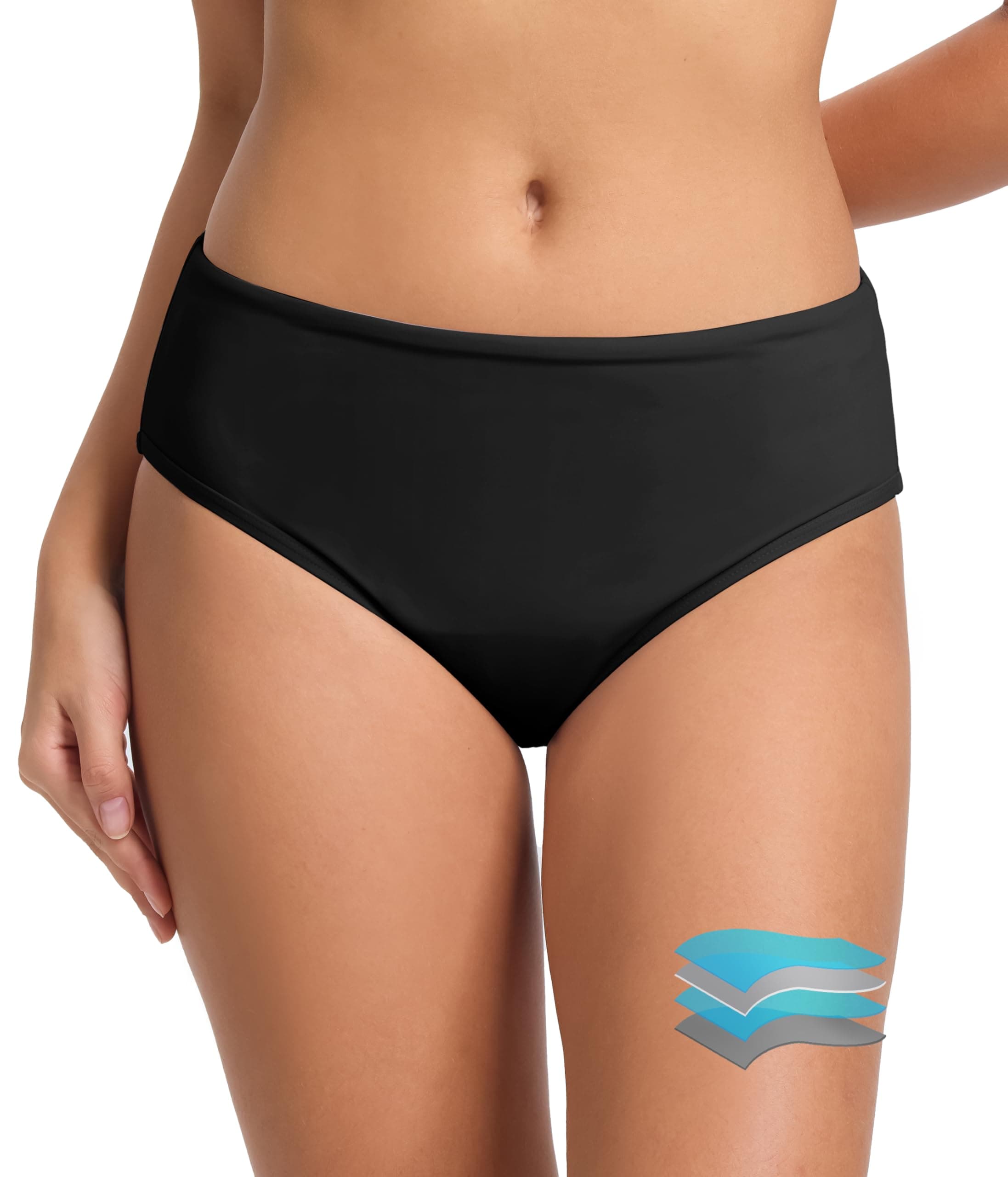 Beautikini Period Swimwear Bottoms Menstrual Leakproof Bikini Bottoms High Waisted Bathing Suit Bottoms for Girls, Women, Black, Large