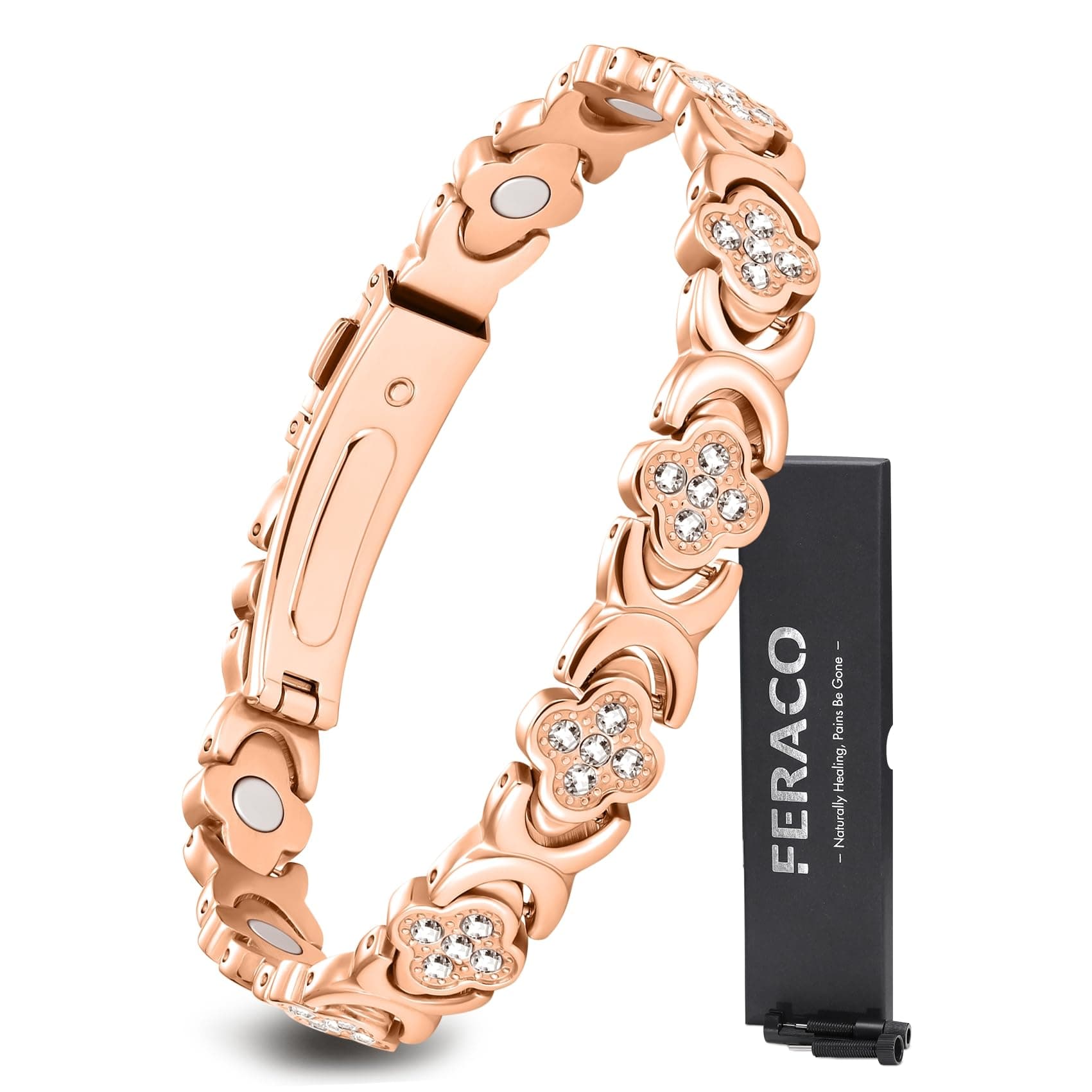 Feraco Pure Copper Bracelets for Women, Ultra Strong Magnetic Therapy Bracelet for Pain Relief with 3800 Gaussian Magnets, 8.07 inches, Copper, Gemstone