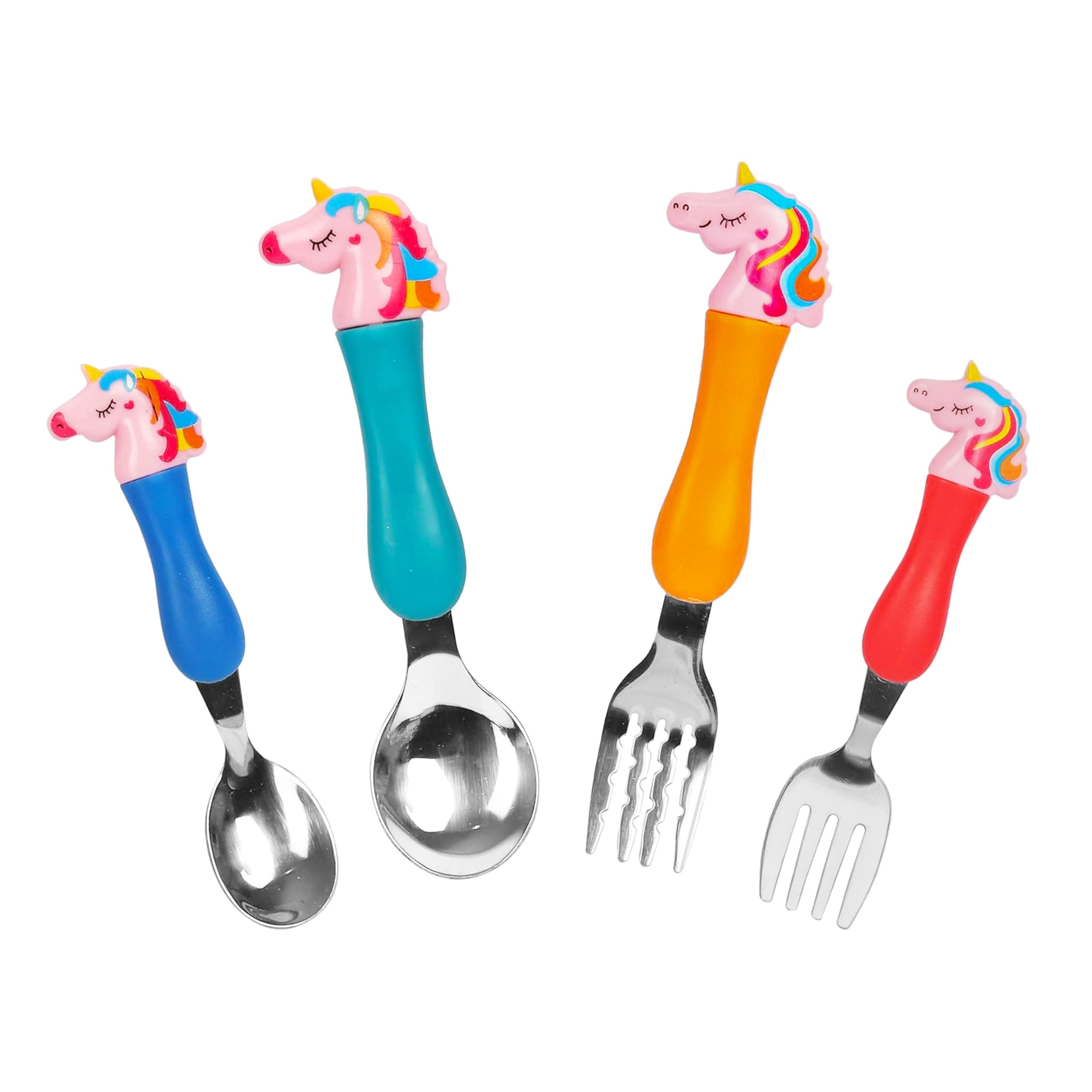 VGRASSP Unicorn Family Baby Spoon and Fork Cutlery for Babies and Kids - Stainless Steel (304) Tableware Set with Comfortable Handle for Boys and Girls
