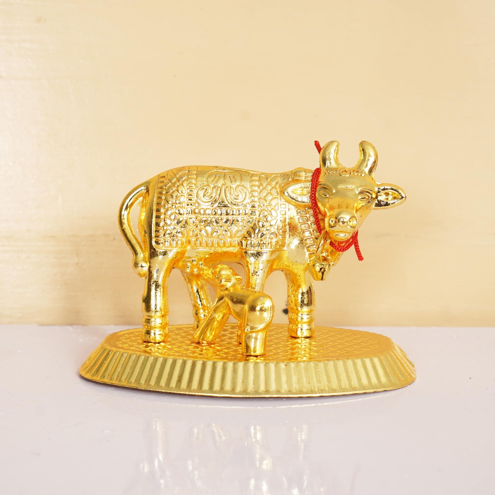 Craftam Oxidized Metal Religious kamdhenu Cow with Calf Handmade Handicraft Idol for Home Decor Gift Item