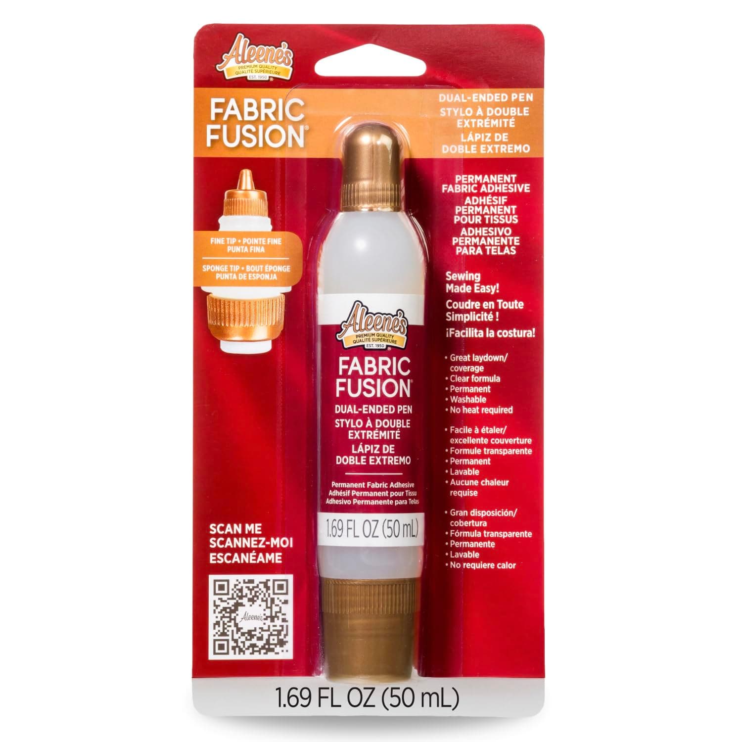 Aleene's Fusion Dual-Ended Pen 1.69 fl oz, Permanent Fabric Adhesive, No Sew Solution