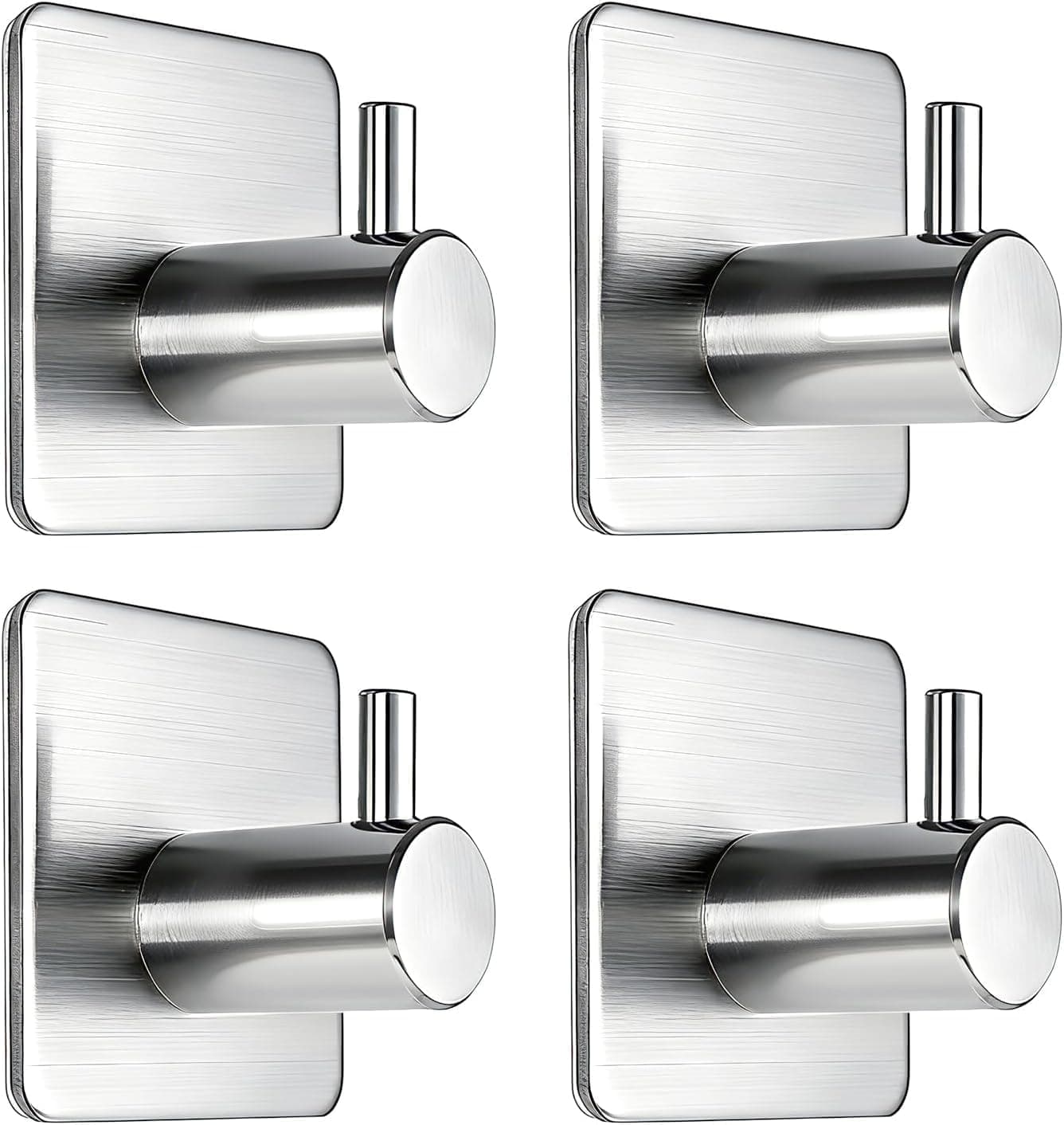 Fotosnow Adhesive Hooks Heavy Duty Wall Hooks Waterproof Stainless Steel Hooks for Hanging Coat, Hat,Towel Robe Hook Rack Wall Mount- Bathroom and Bedroom 4-Packs
