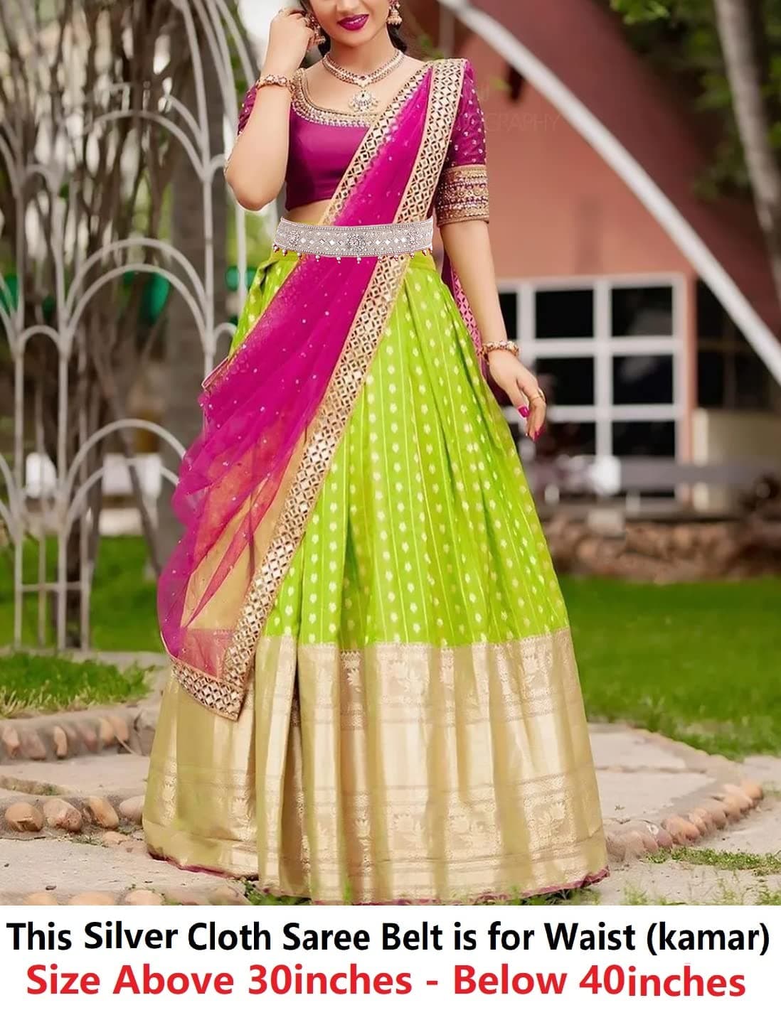 VAMA Fabric Fashions Embroidery Work Cloth Vaddanam Belt Silver White Kamarband Waist Belt For Women Saree & Gowns (Adjustable Size 30-40 Inches Only)