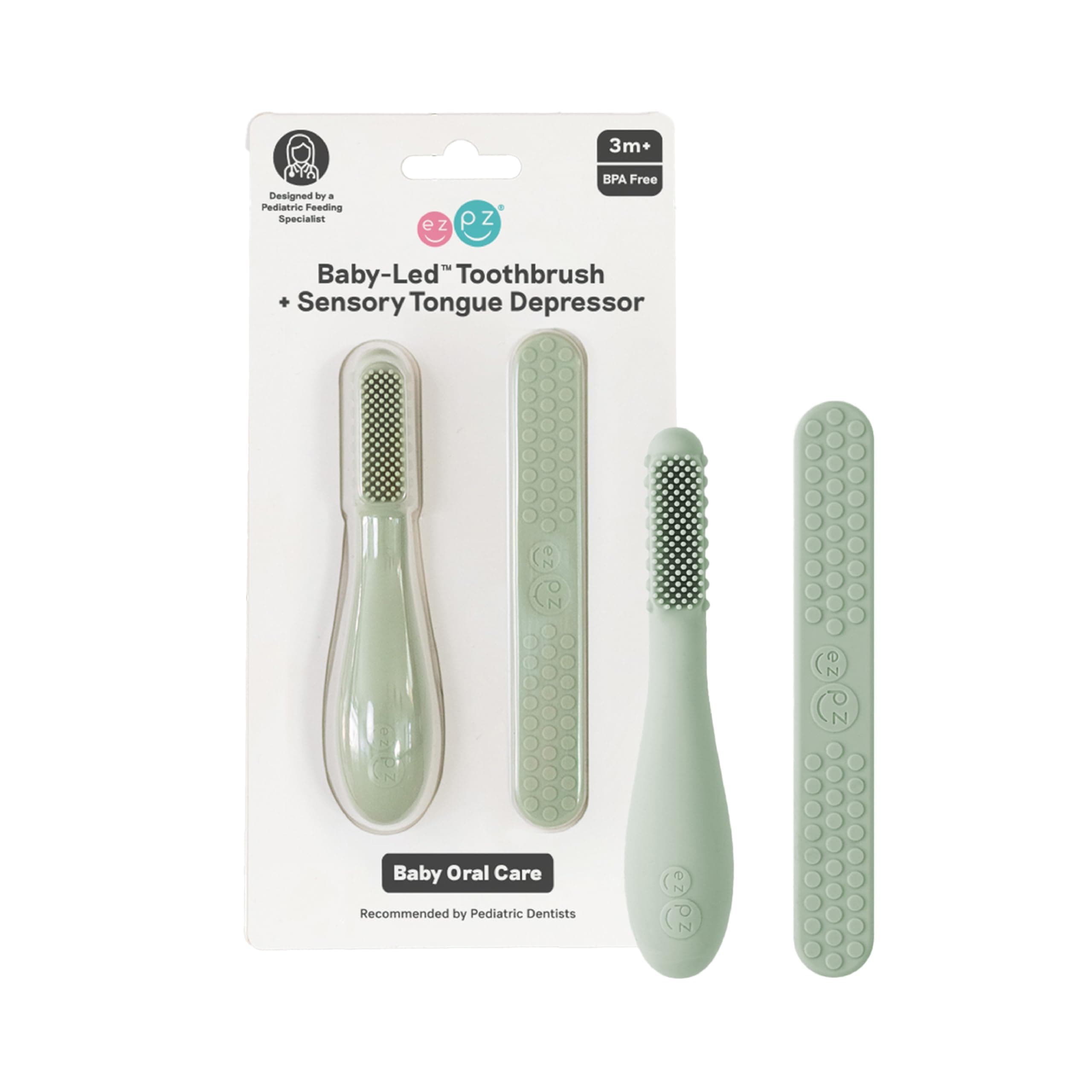 ezpz Baby-Led Toothbrush + Tongue Depressor - (Sage)