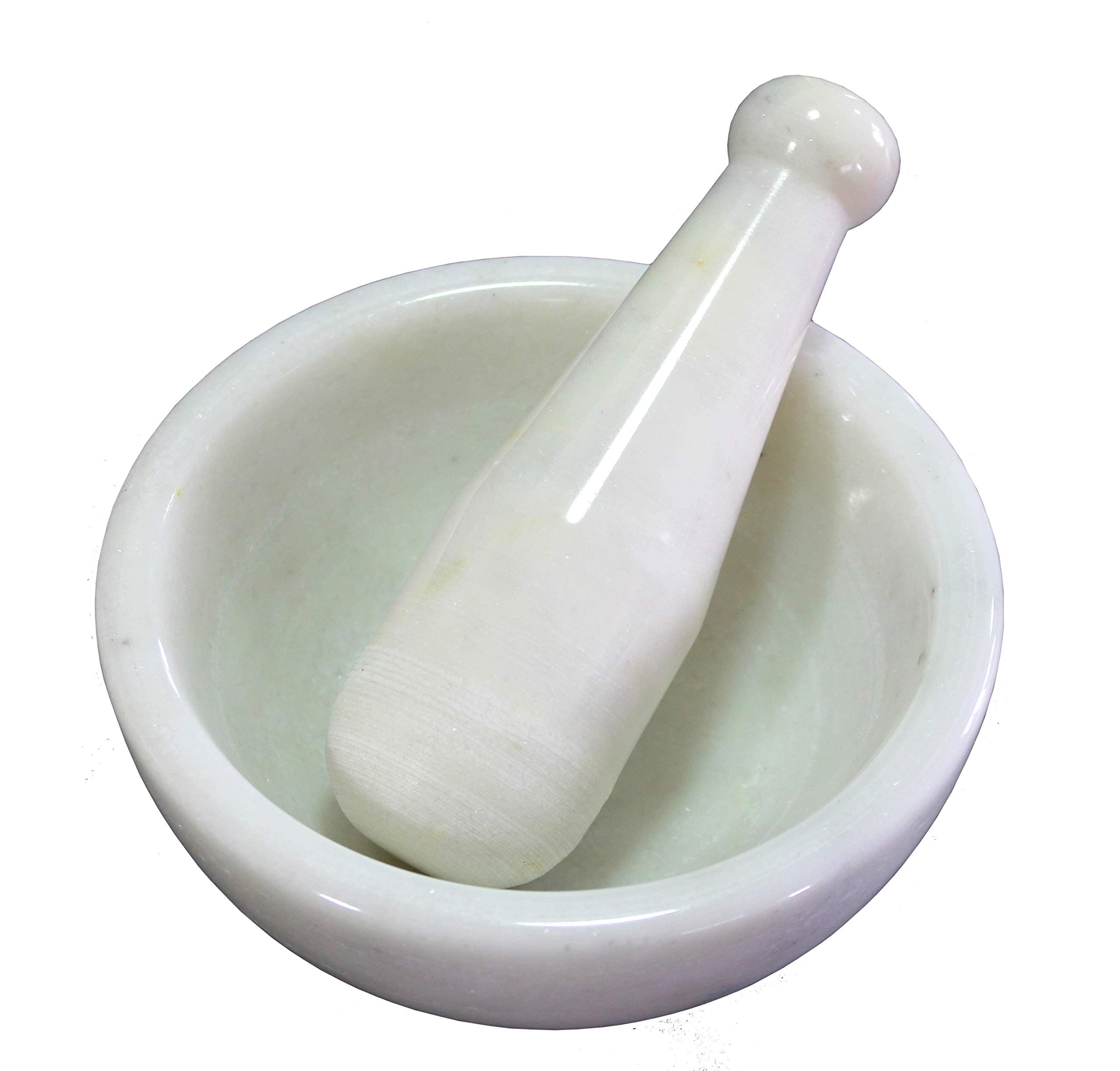 Kleo 6" Wide (Big Size) White Natural Marble Stone Mortar And Pestle Set As Spice, Medicine Grinder Masher - Kharad, Khallad, Okhli And Musal