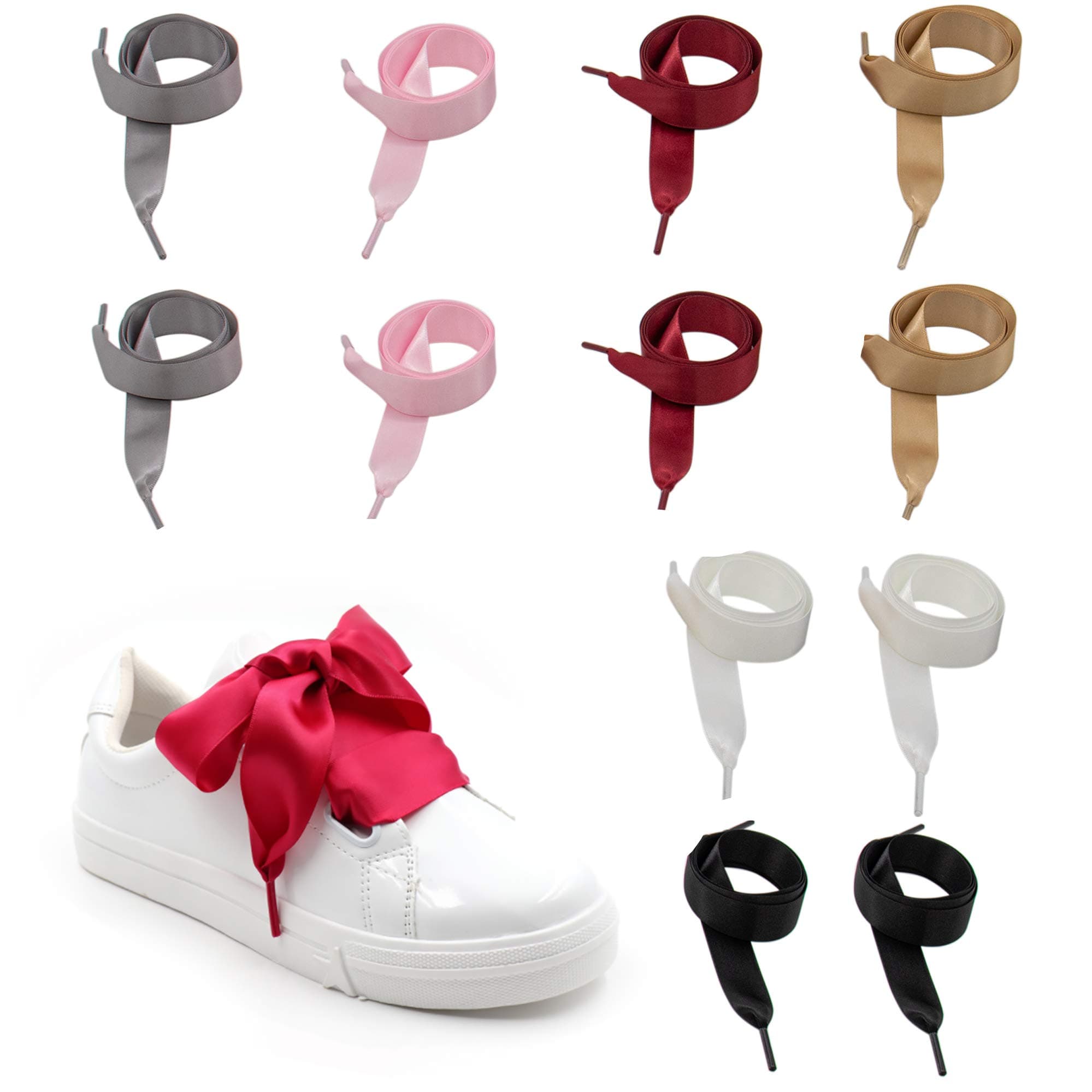 AUEAR, 6 Pairs Silk Ribbon Shoelaces Satin Shoelaces Wide Shoelaces 4/5inch Wide 47inch Long for Flat Shoe Sneakers Shoe Decoration