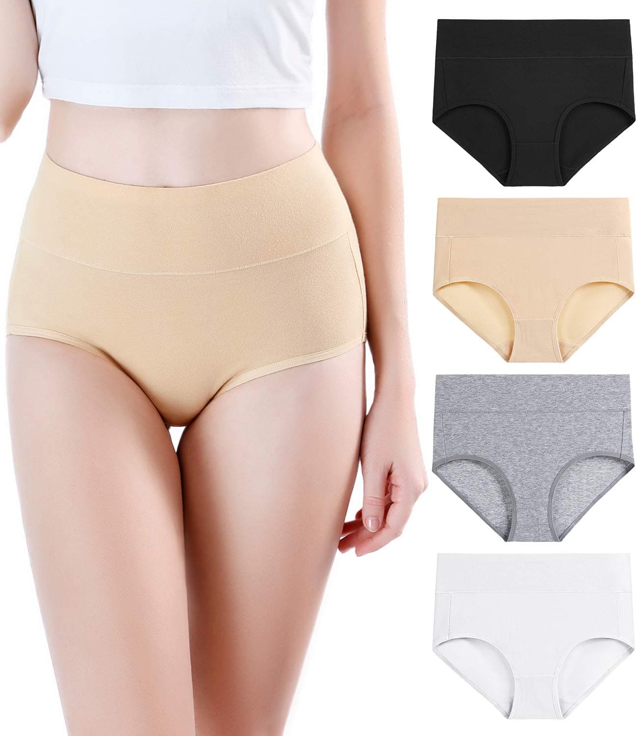 wirarpa Women's 4 Pack Ultra Soft High Waisted Bamboo Modal Underwear Thin Breathable Briefs Panties Size 7
