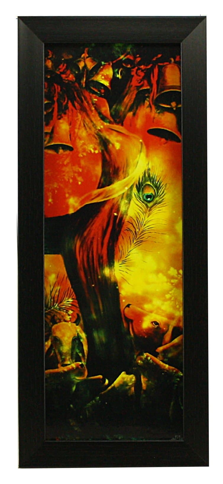 Indianara 3 PC Set of Radha Krishna Paintings (1140) Without Glass 5.2 X 12.5, 9.5 X 12.5, 5.2 X 12.5 INCH