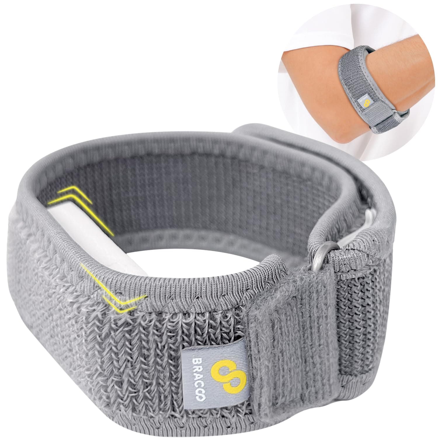 Bracoo Tennis/Golf Plastic Elbow Strap with EVA Pad for Tendonitis, Muscle [One Size, Gray]