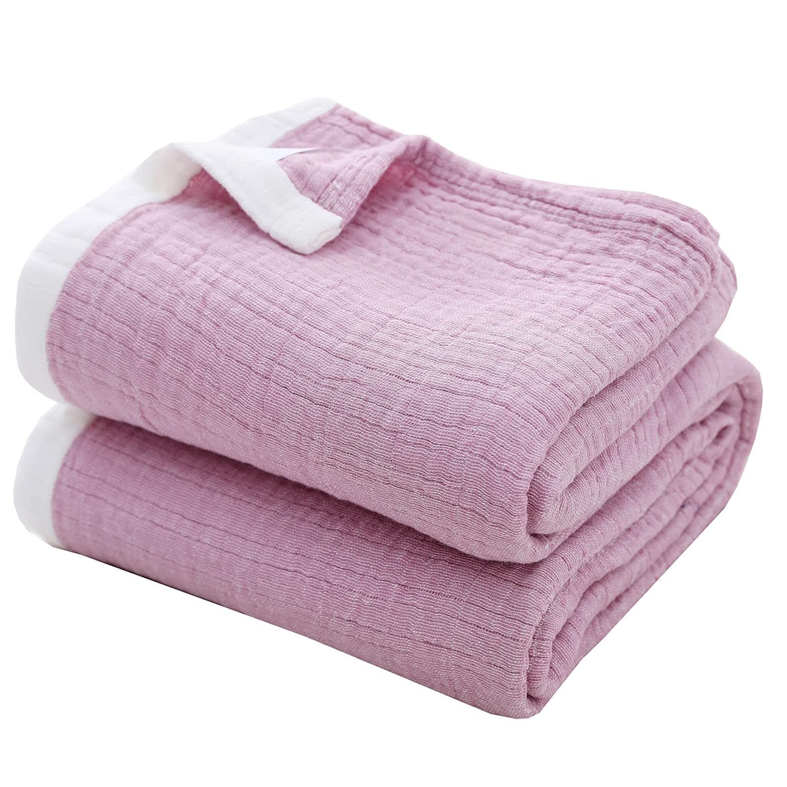 SE SOFTEXLY Cotton Muslin Throw Blanket for Adults,Breathable 4-Layer Yarn Dyed Linen Texture Gauze Blanket for Bed Sofa Couch,Super Soft Lightweight Blanket for All Season(50"x60",Lavender Purple)