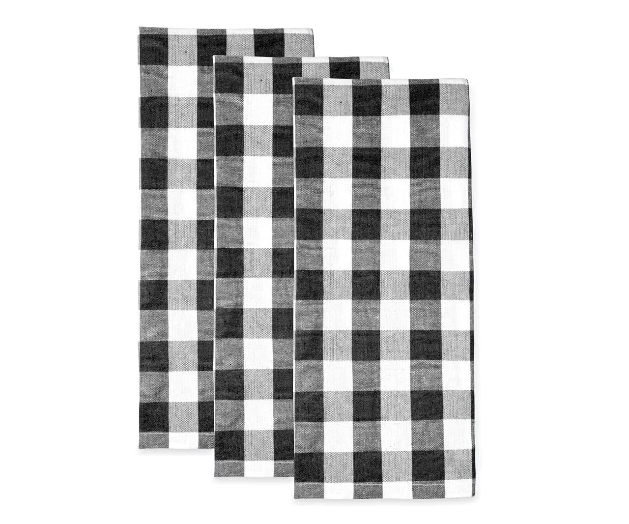 Cotton Dish Towels - Black Dish Towels - Buffalo Plaid Dish Towels - Black and White Plaid Kitchen Towels - Buffalo Check Dish Towels - Cotton Towels, Buffalo Check Kitchen Collection Set of 3(18x28)
