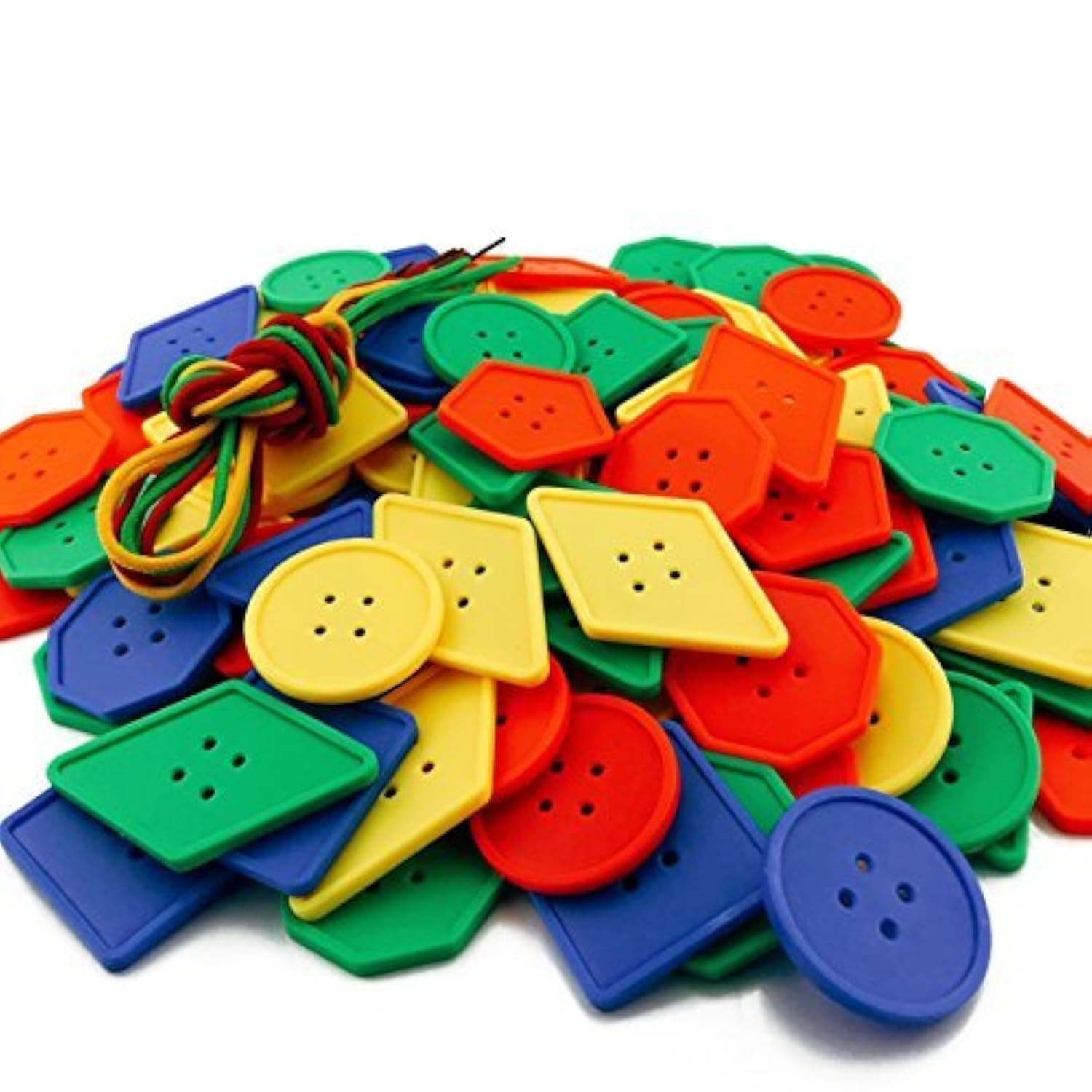 DLOnline 120 PCS Button Puzzle Toy,Big Button Threading Toy,Button Lacing Toy,Button Toys,Big Bag of Buttons,Buttons Assorted,Bright Buttons,Plastic Buttons Toy Plastic Lacing,Assorted Buttons