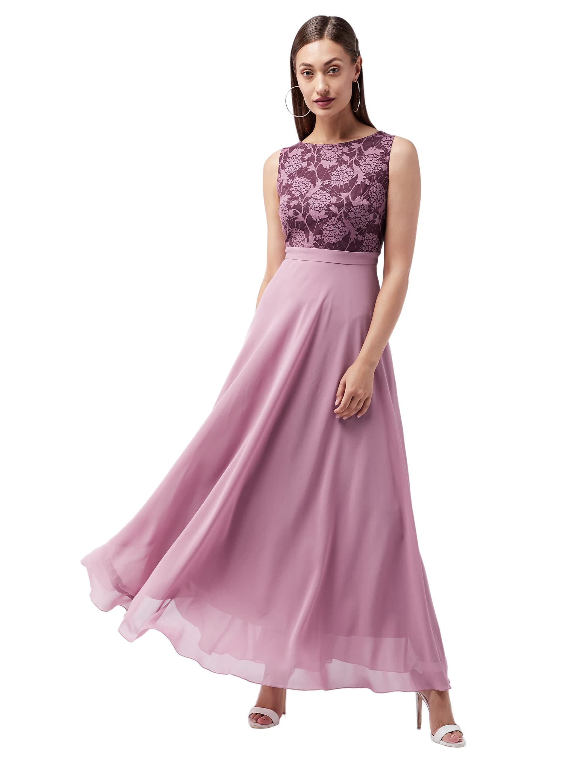 Miss Chase Women's Round Neck Sleeveless Lace Overlaid Maxi Dress (MCSS25D93-28-196-02, Lavender, XS)