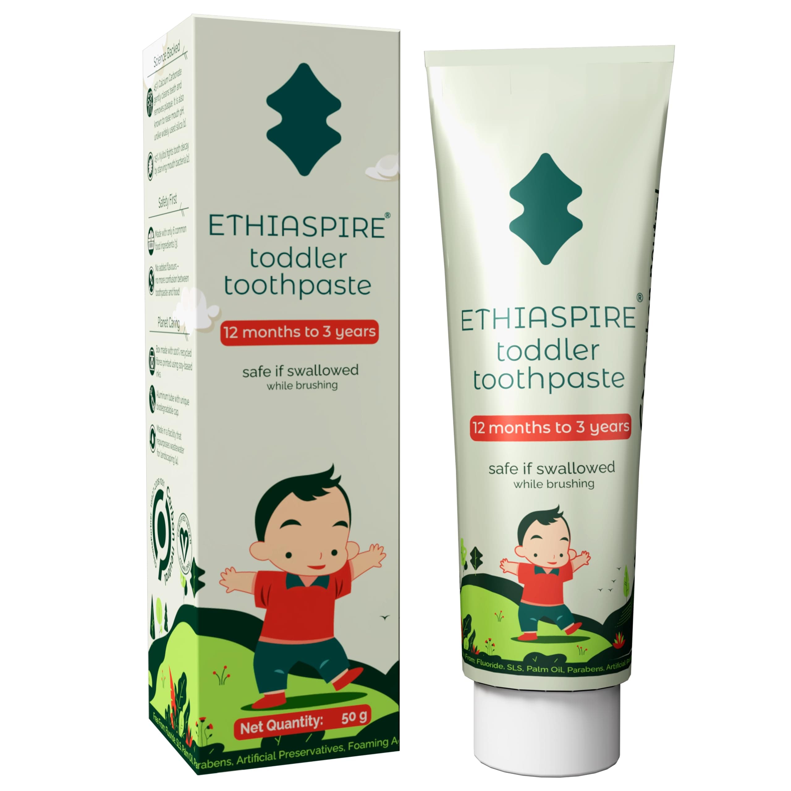 Ethiaspire Toddler Toothpaste 50g, Fluoride-Free & Vegan, Kids 0-3