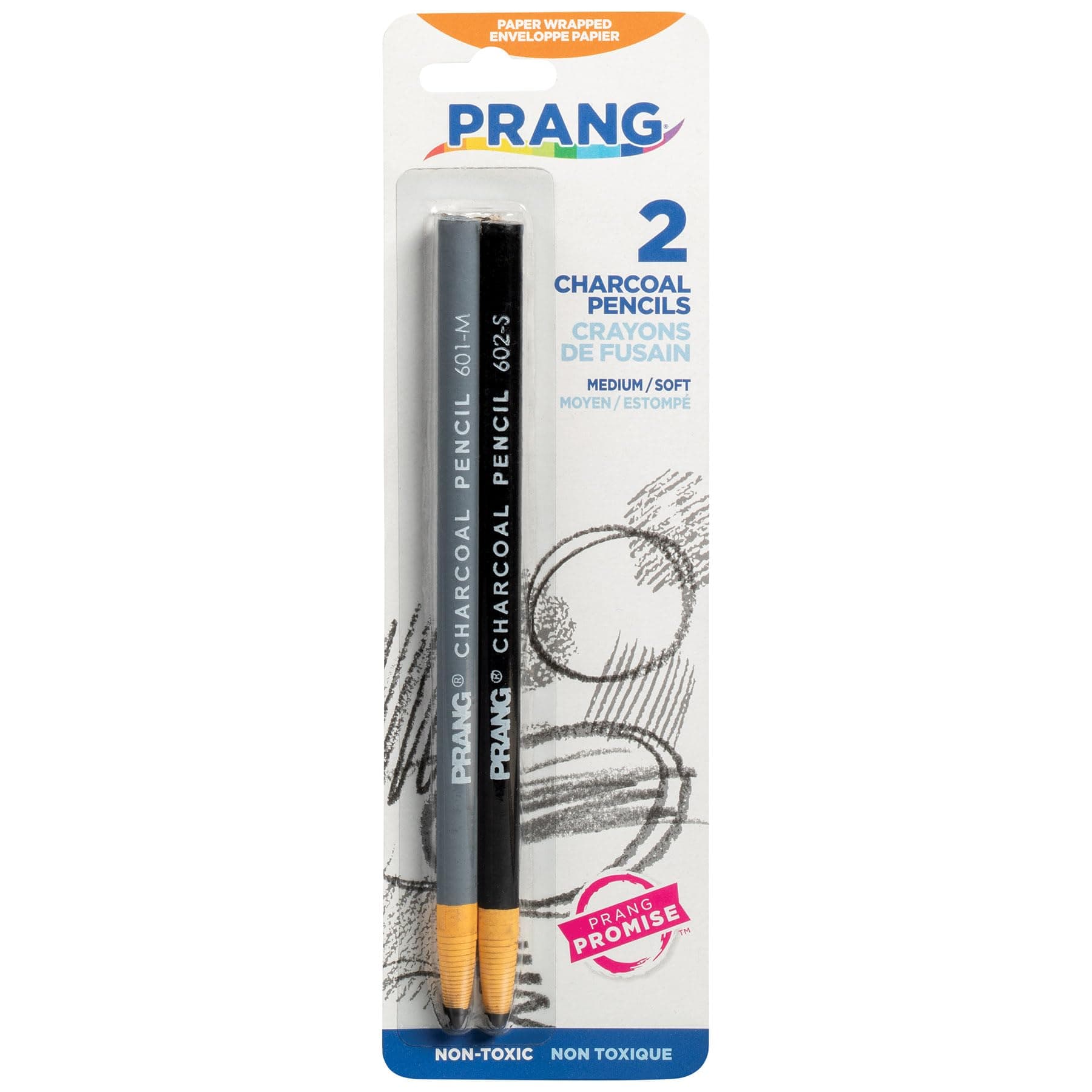 Prang Artist Charcoal Pencil Sets, Set of 2 Charcoal Pencils, 1 Medium, 1 Soft, Black (60300)