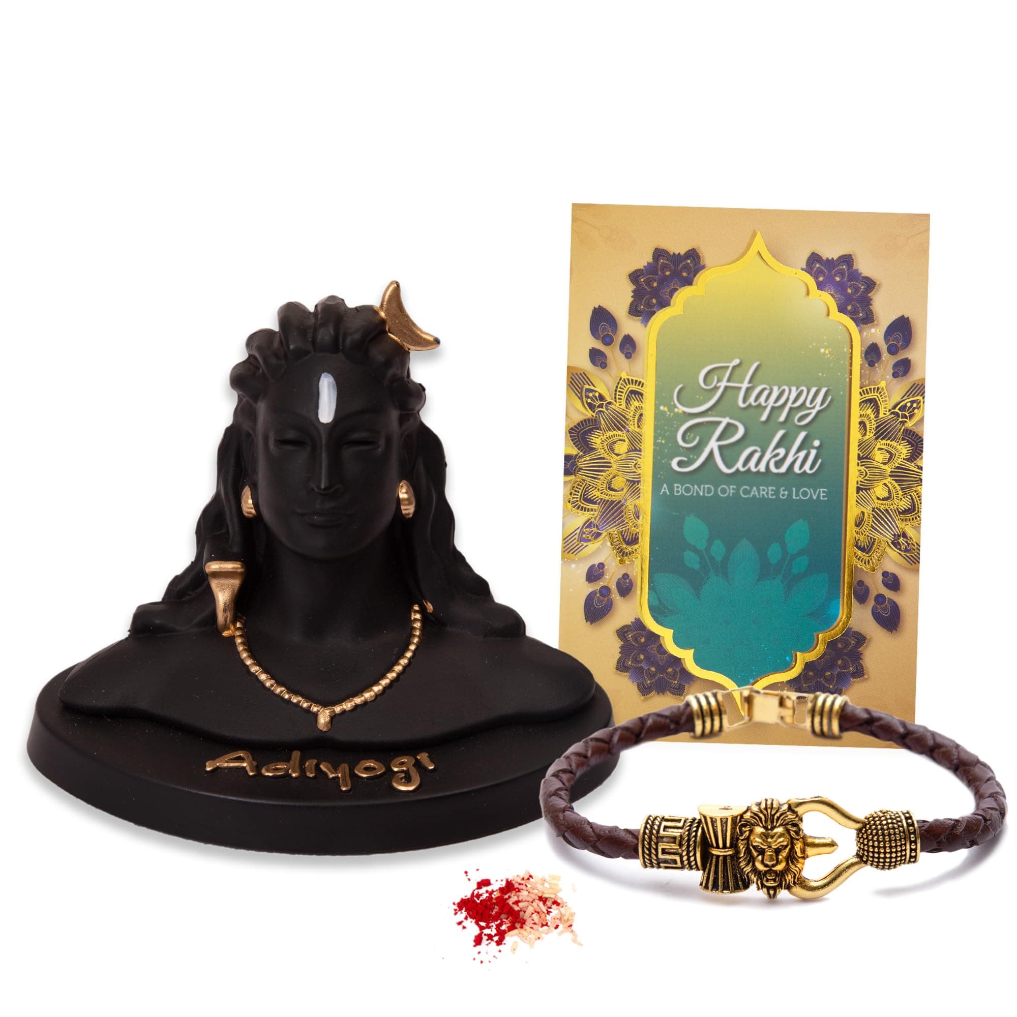 To The Nines Rakhi Gift Set for Brother - Rakhi With Adiyogi Shiva Idol, Tilak Material & Greeting Card For Men