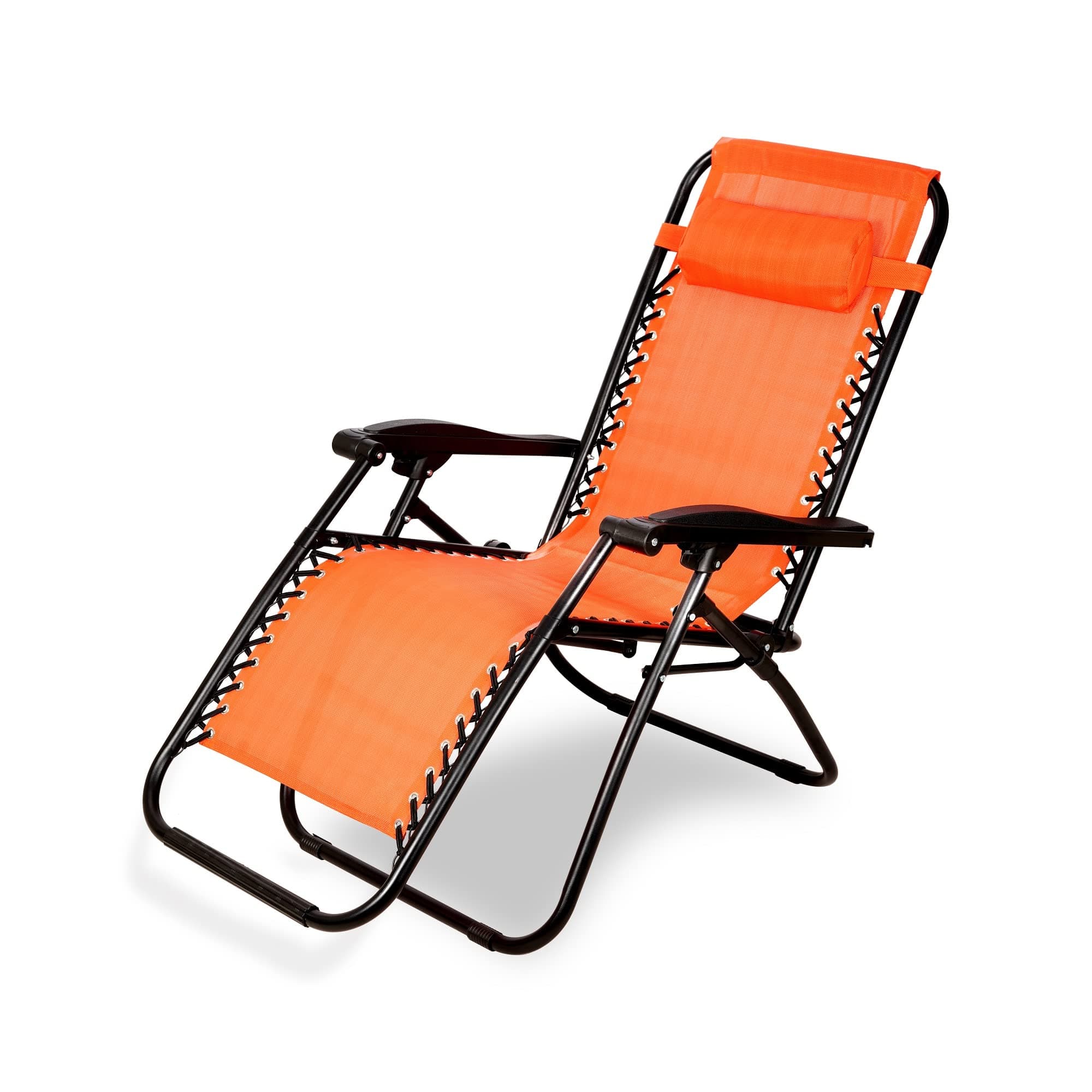 STAR WORK Stainless Steel Zero Gravity Chair, Lawn Chair Recliner Lounge, Portable Camping Folding Beach Chair With Removable Pillow (Orangee)