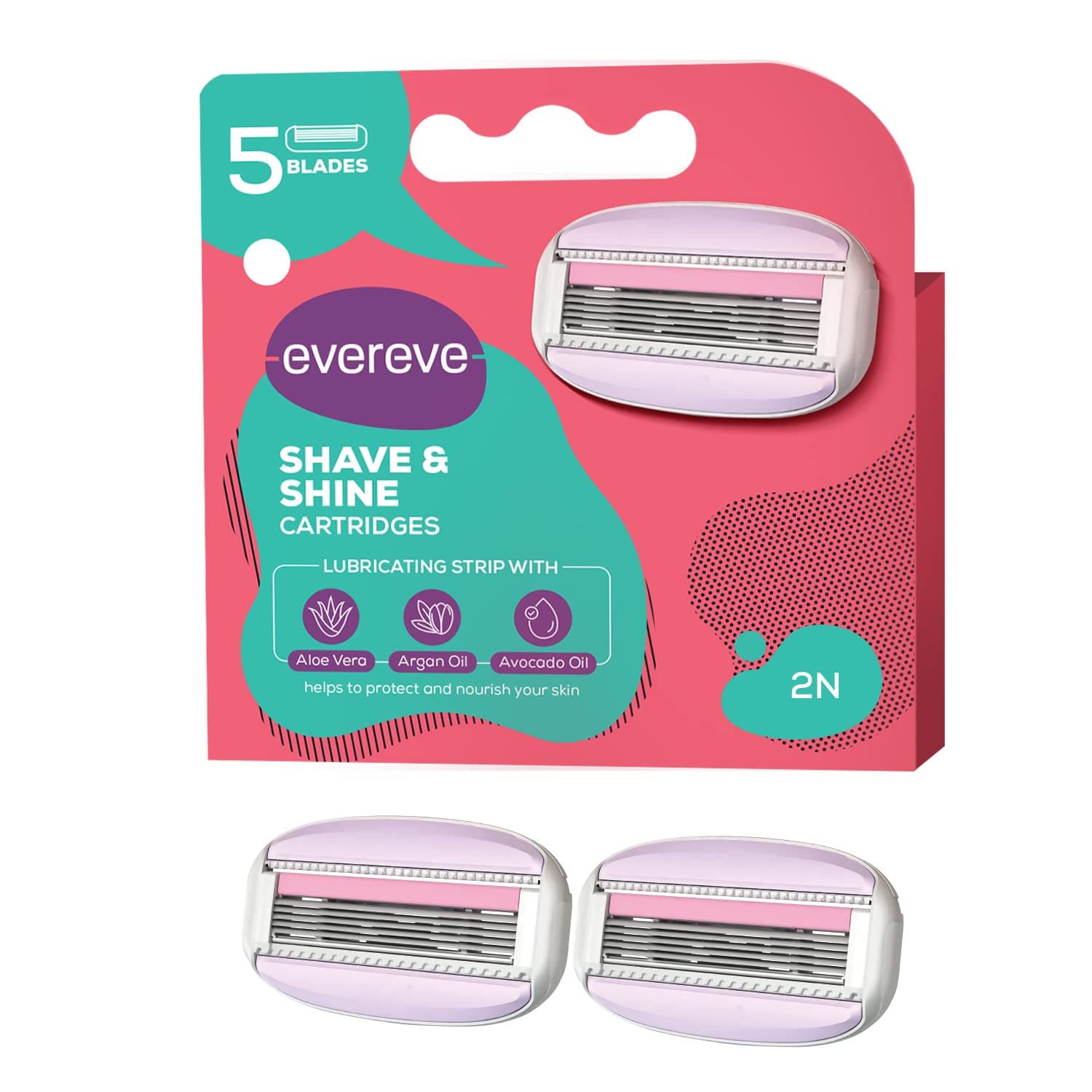 Evereve Shave & Shine 5 blade Razor for women with Aloe Vera, Argan Oil & Avocado Oil, 1 Pc, Flexible & rounded head, Non-slip rubber handle, Protects skin, Quick & Easy hair removal