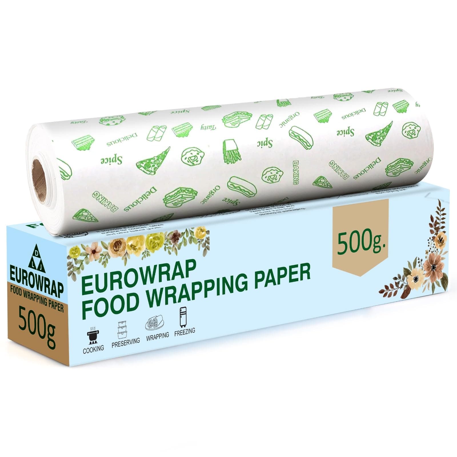 EUROWRAP Food Wrapping Paper 500g – Butter Paper Roll, Greaseproof & Microwave Safe, Roti Wrapping Sheets for Kitchen Use, Ideal for Baking, Packing, and Serving