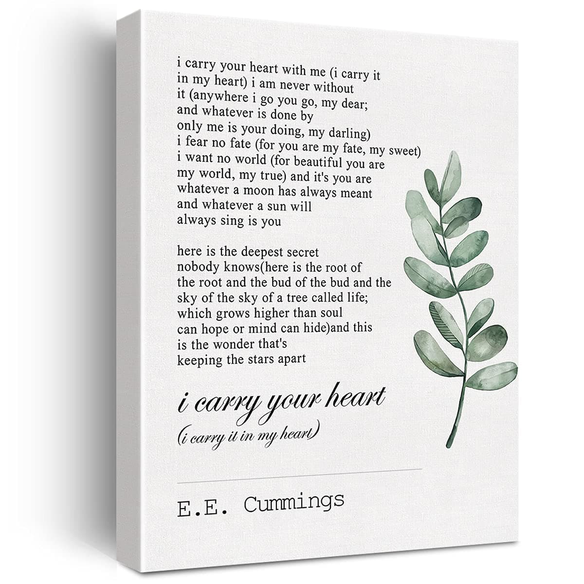 Inspirational Canvas Wall Art Motivational E.E. Cummings I Carry Your Heart Quote Canvas Print Painting Office Home Wall Decor Framed 12x15 Inch