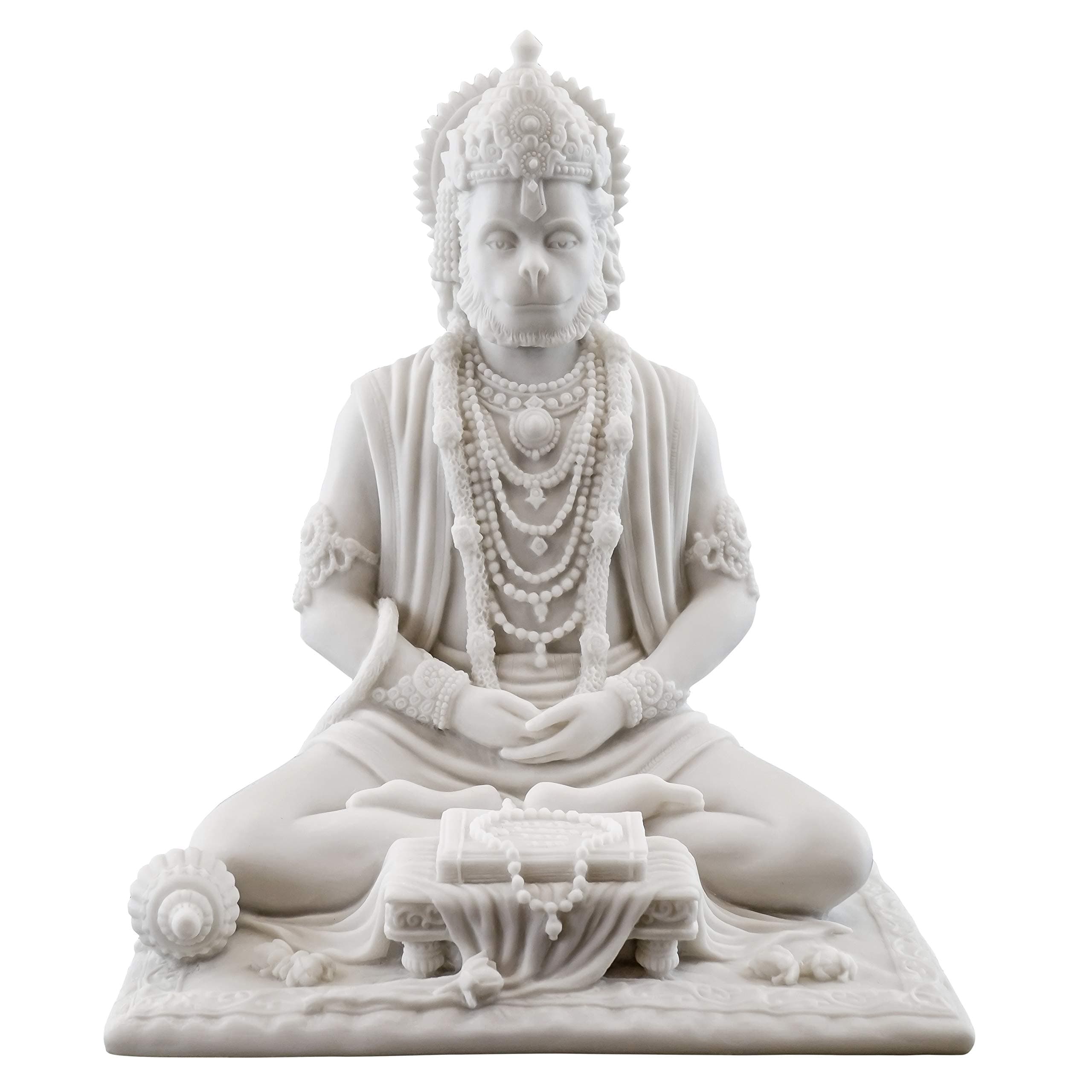 Top Collection 8" Hanuman Hindu Statue in White Marble Finish - Hindu God of Strength Figurine